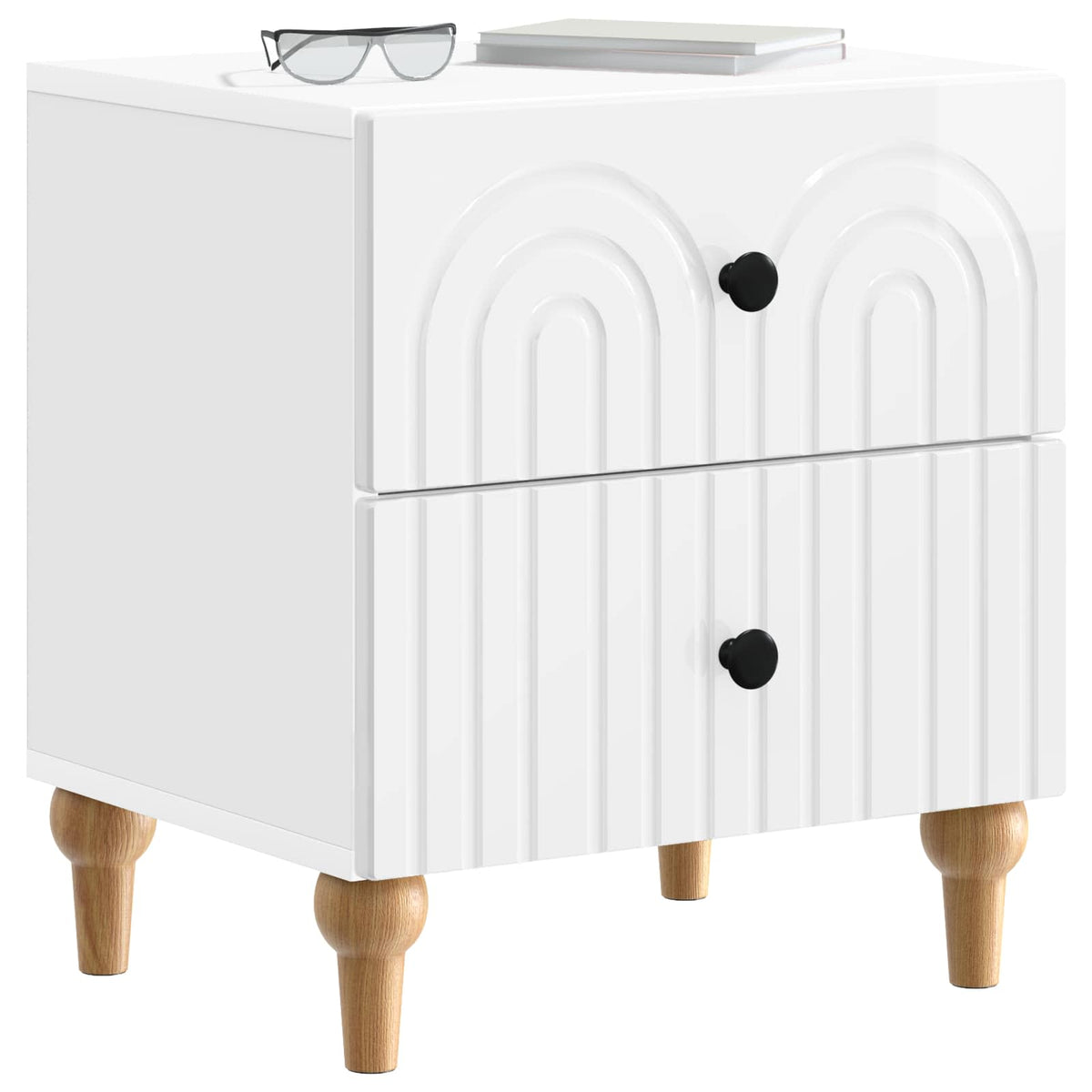 vidaXL Bedside Cabinet 2 pcs High Gloss White 43 x 34.5 x 48 cm 3