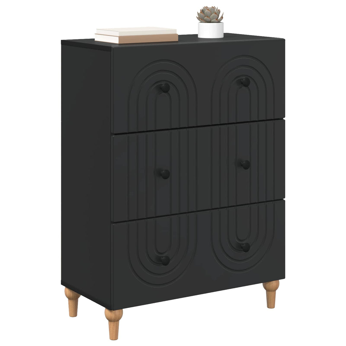 Drawer Cabinet Black Engineered Wood, image 3