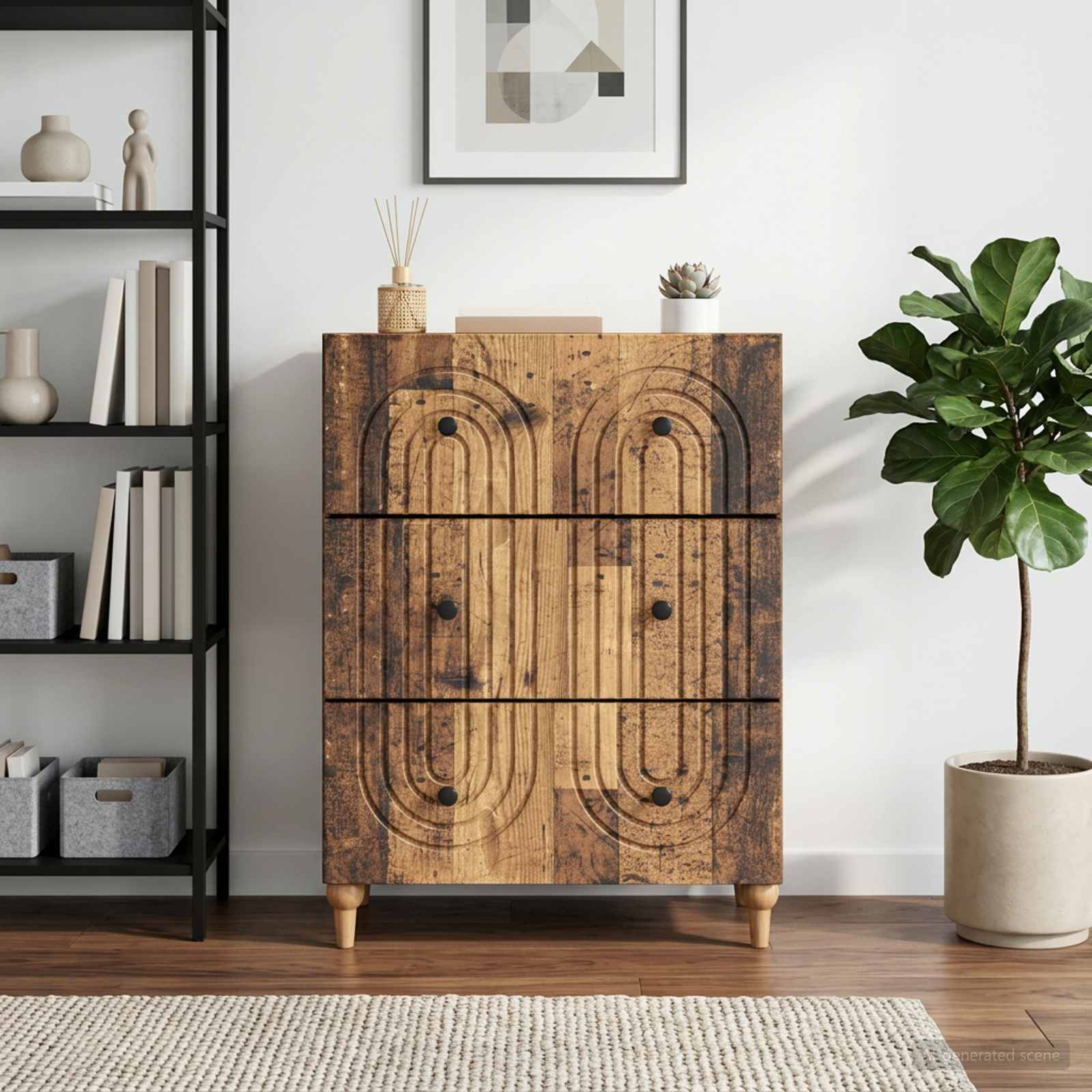 vidaXL Drawer Cabinet Old Wood 66 x 34.5 x 90 cm Engineered Wood 4