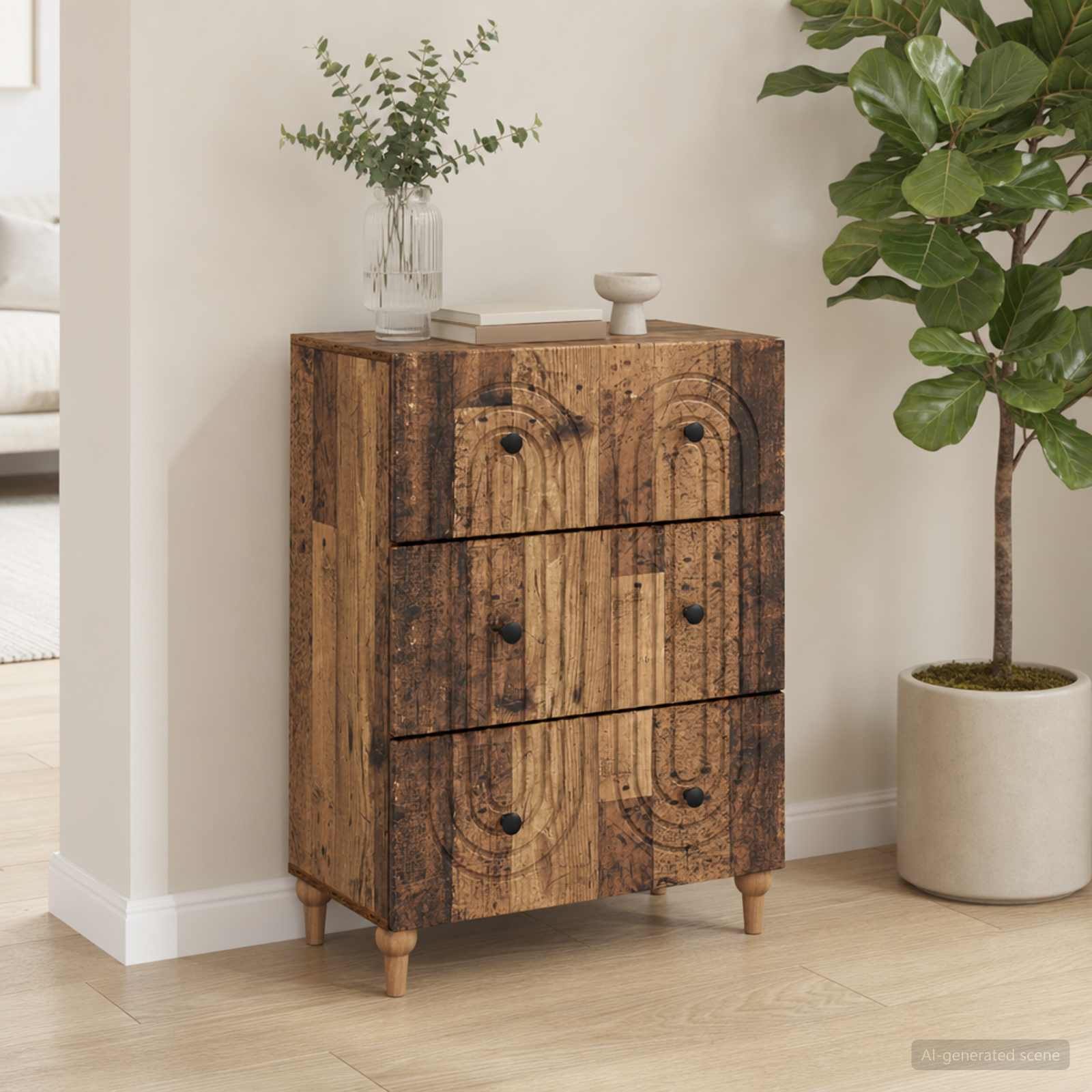 vidaXL Drawer Cabinet Old Wood 66 x 34.5 x 90 cm Engineered Wood 1