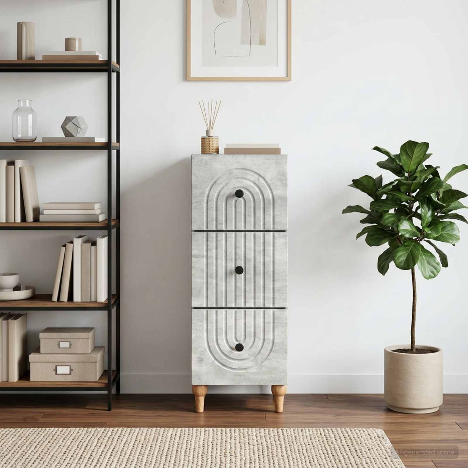 vidaXL Drawer Cabinet 33 x 34.5 x 90 cm Engineered Wood Concrete Grey 1