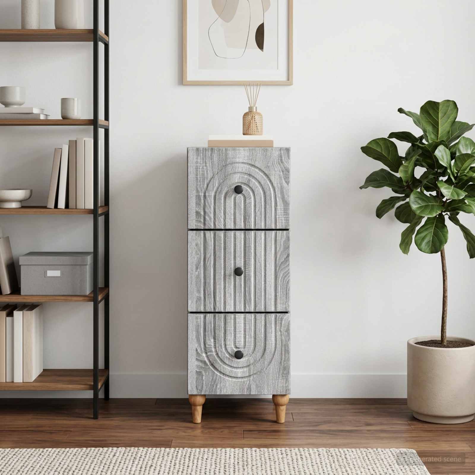 vidaXL Drawer Cabinet 33 x 34.5 x 90 cm Engineered Wood Grey Sonoma 5