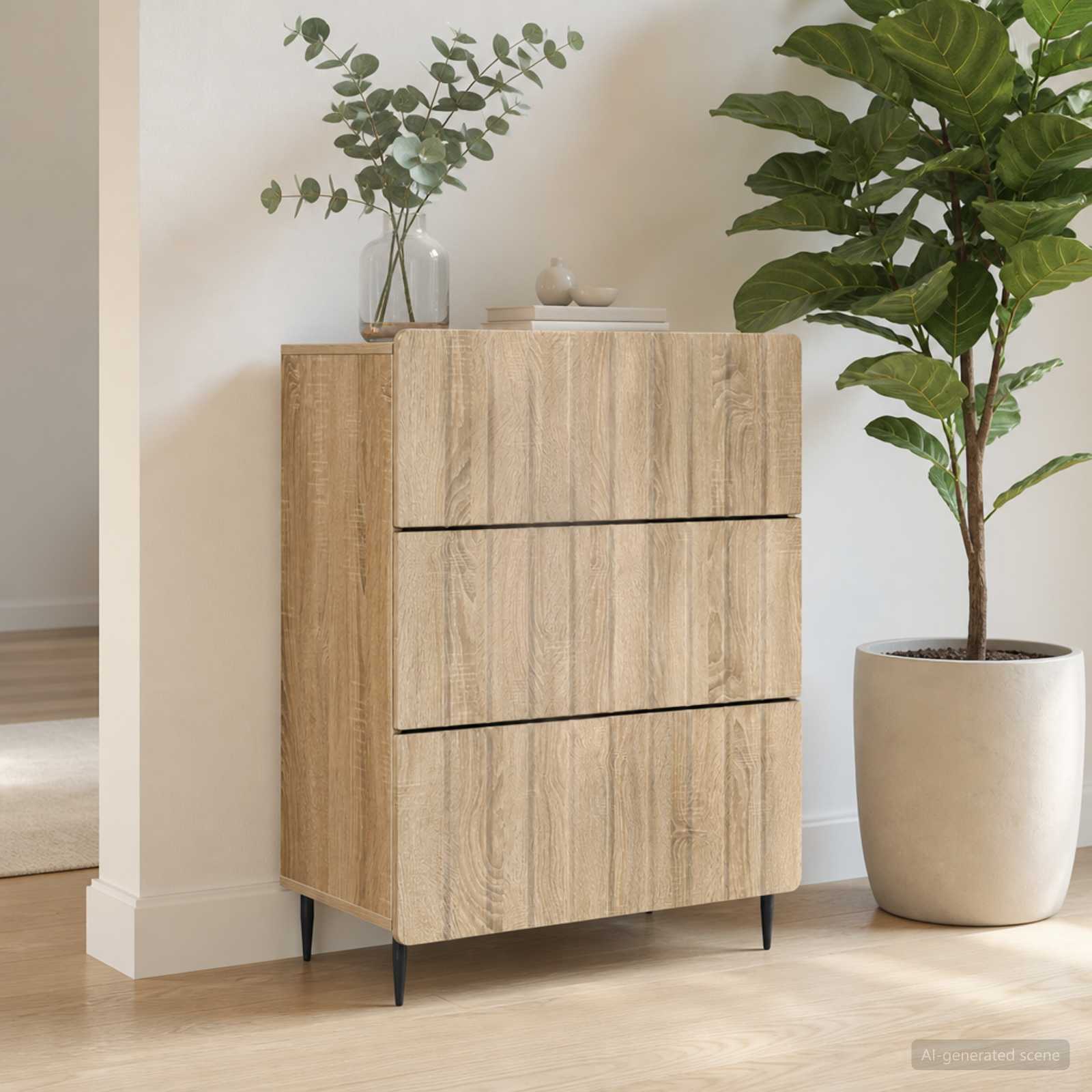 vidaXL Drawer Cabinet 66 x 34.5 x 92 cm Engineered Wood Sonoma Oak 4