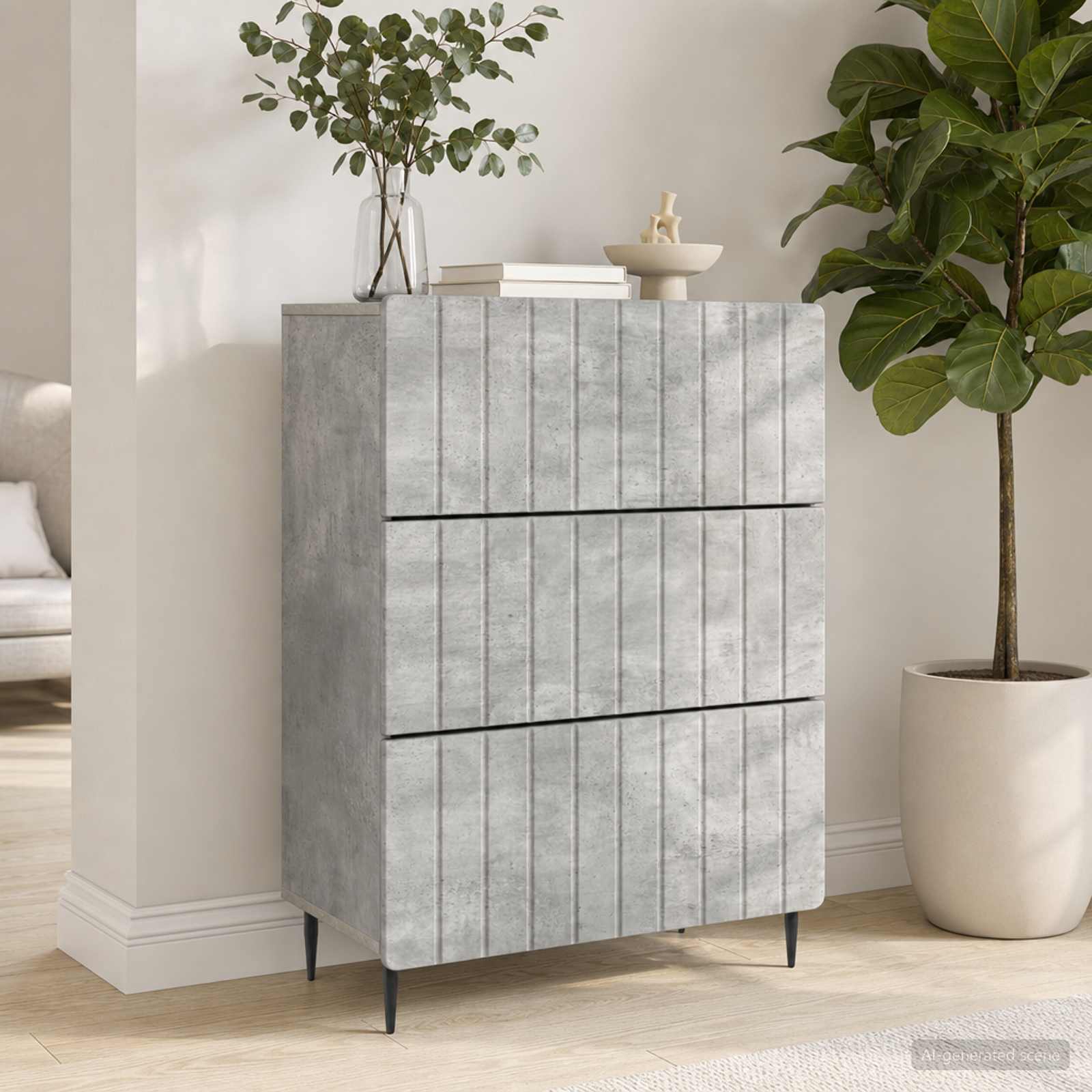 vidaXL Drawer Cabinet 66 x 34.5 x 92 cm Engineered Wood Concrete Grey 1