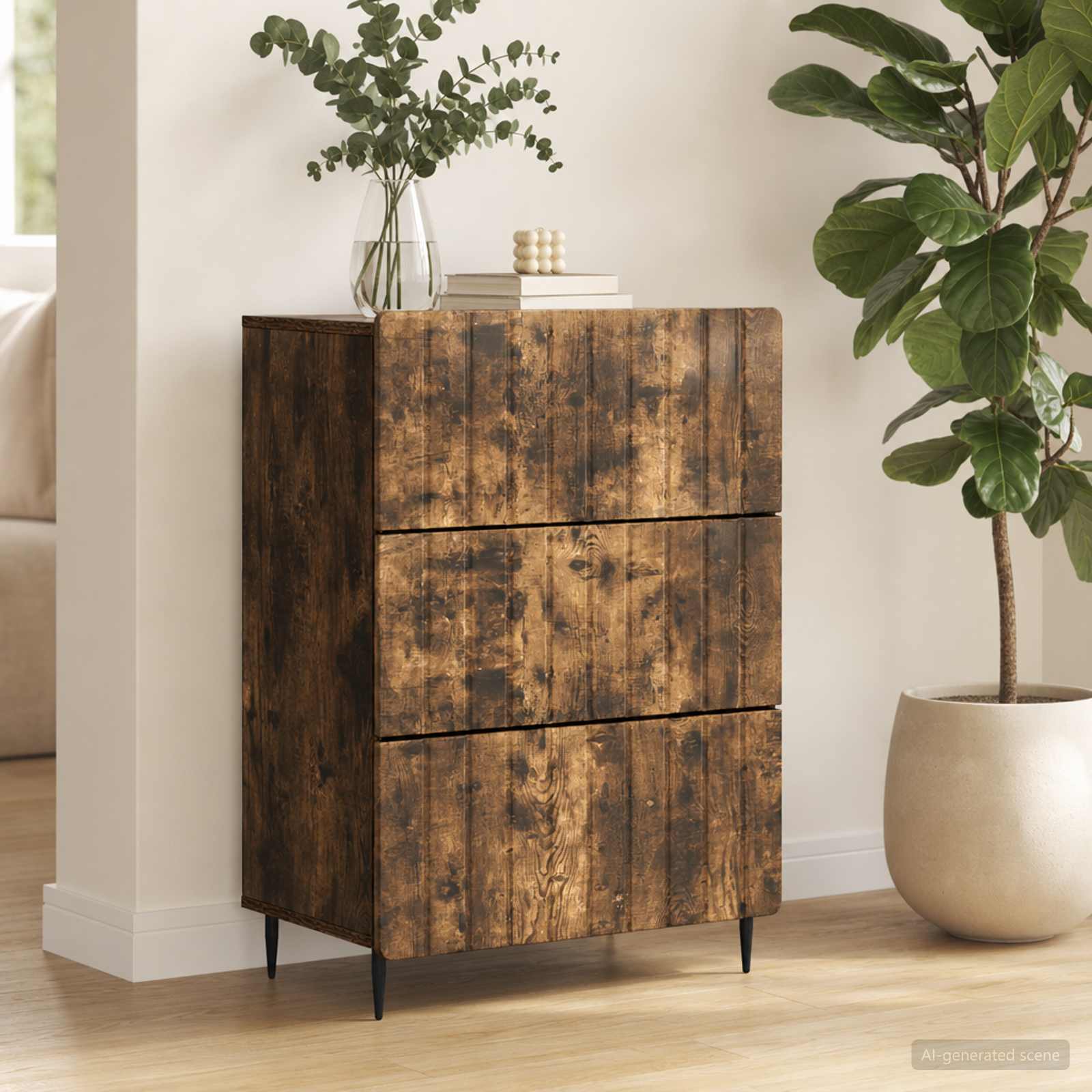 vidaXL Drawer Cabinet 66 x 34.5 x 92 cm Engineered Wood Smoked Oak 4