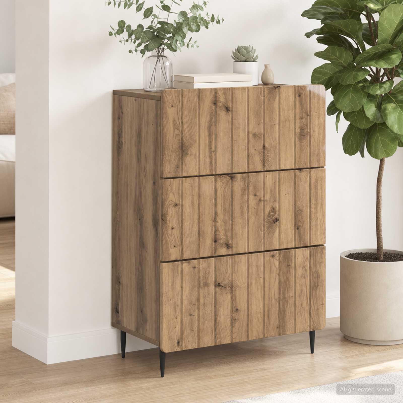 vidaXL Drawer Cabinet 66 x 34.5 x 92 cm Engineered Wood Artisan Oak 4