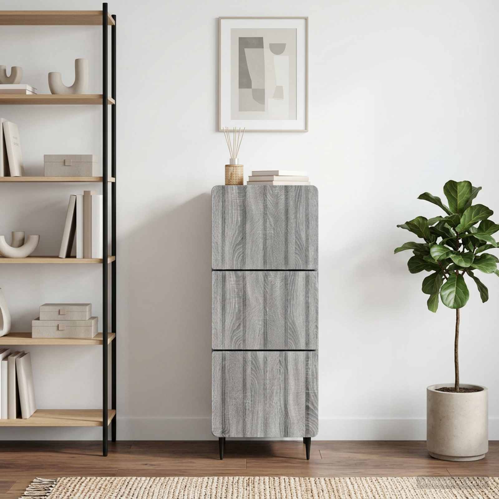 vidaXL Drawer Cabinet 33 x 34.5 x 92 cm Engineered Wood Grey Sonoma 4