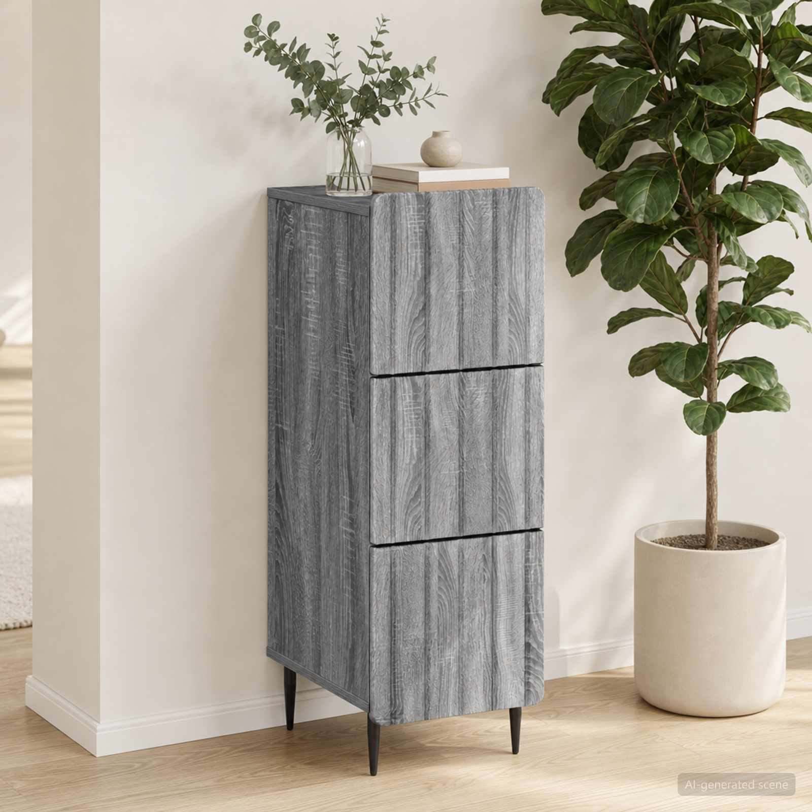 vidaXL Drawer Cabinet 33 x 34.5 x 92 cm Engineered Wood Grey Sonoma 1