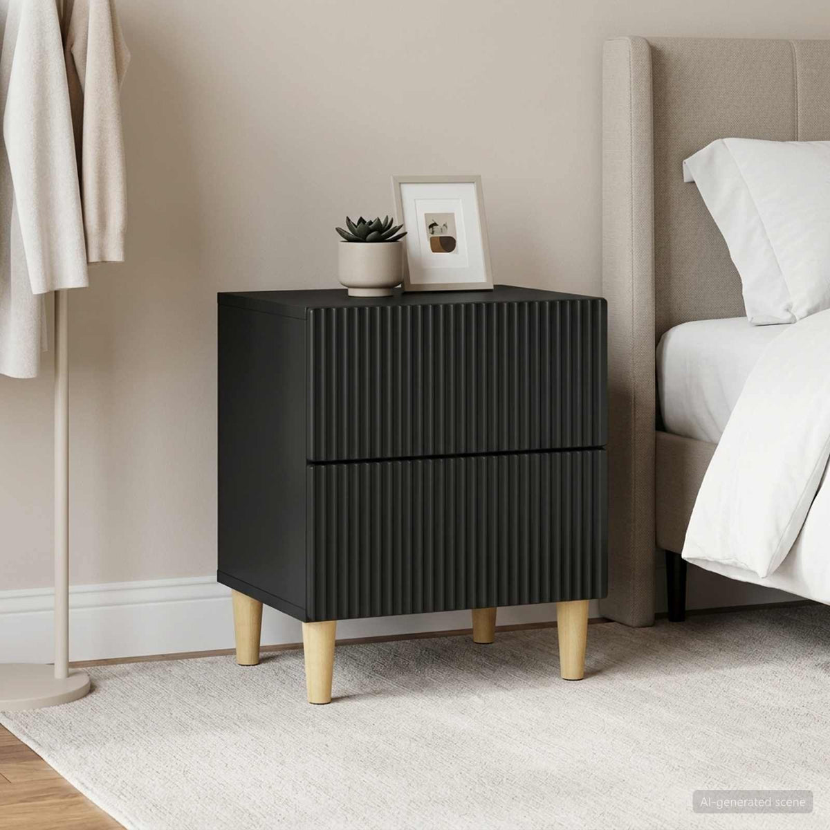 vidaXL Bedside Cabinet 2 pcs Black 43 x 34.5 x 48 cm Engineered Wood 4
