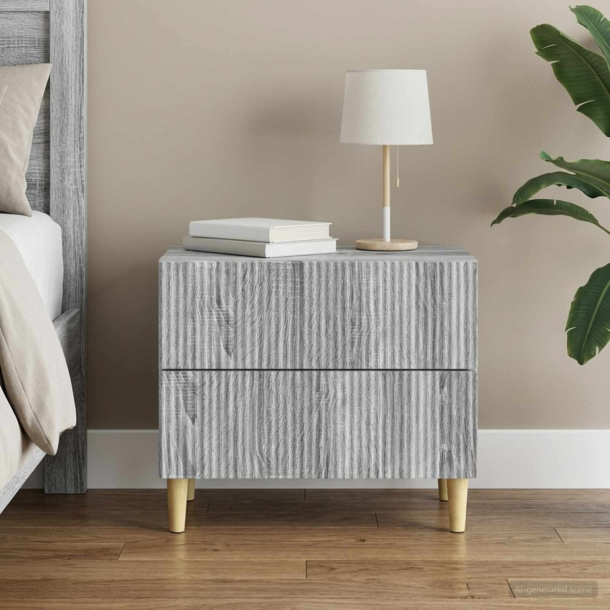 Bedside Cabinet Engineered Wood in Grey Sonoma