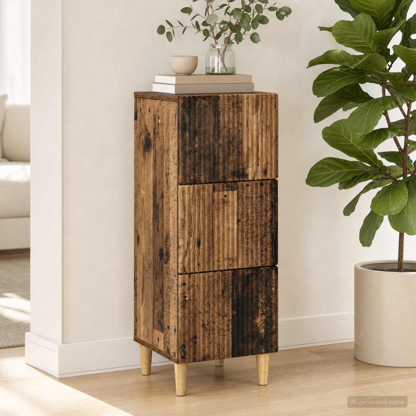 vidaXL Drawer Cabinet Old Wood 33 x 34.5 x 90 cm Engineered Wood 1