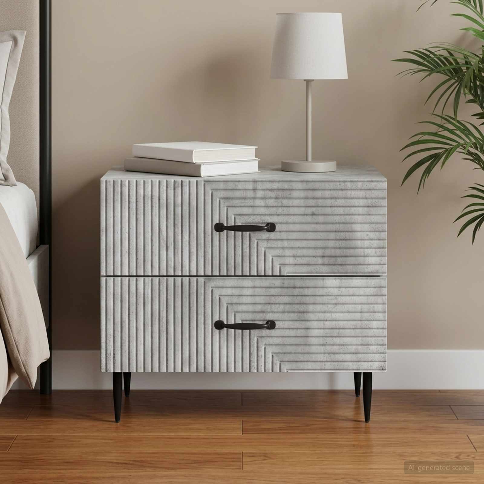 Bedside Cabinet Engineered Wood in Concrete Grey