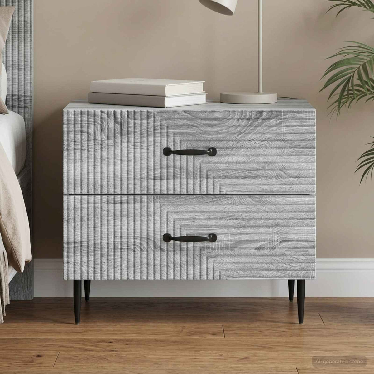 Bedside Cabinet Engineered Wood in Grey Sonoma
