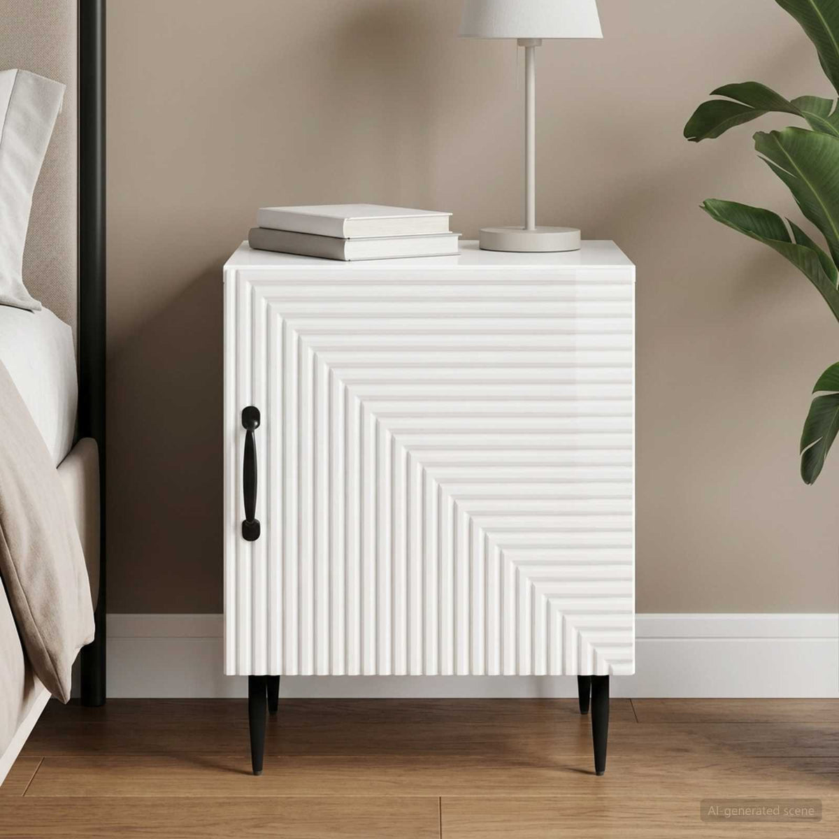 Bedside Cabinet 43 x 34.5 x 50 cm Engineered Wood High gloss white 1
