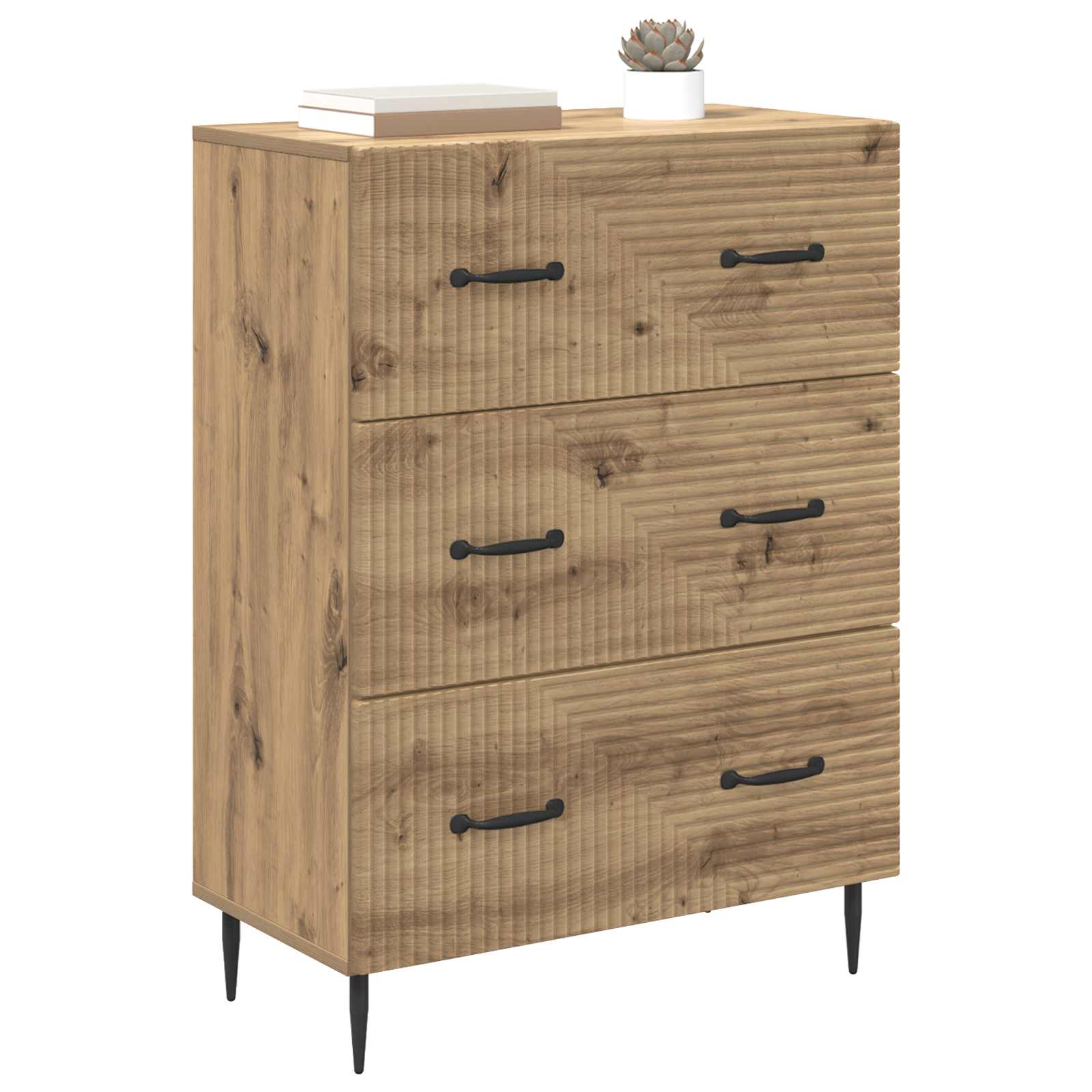 vidaXL Drawer Cabinet 66 x 34.5 x 89.5 cm Engineered Wood Artisan Oak 3