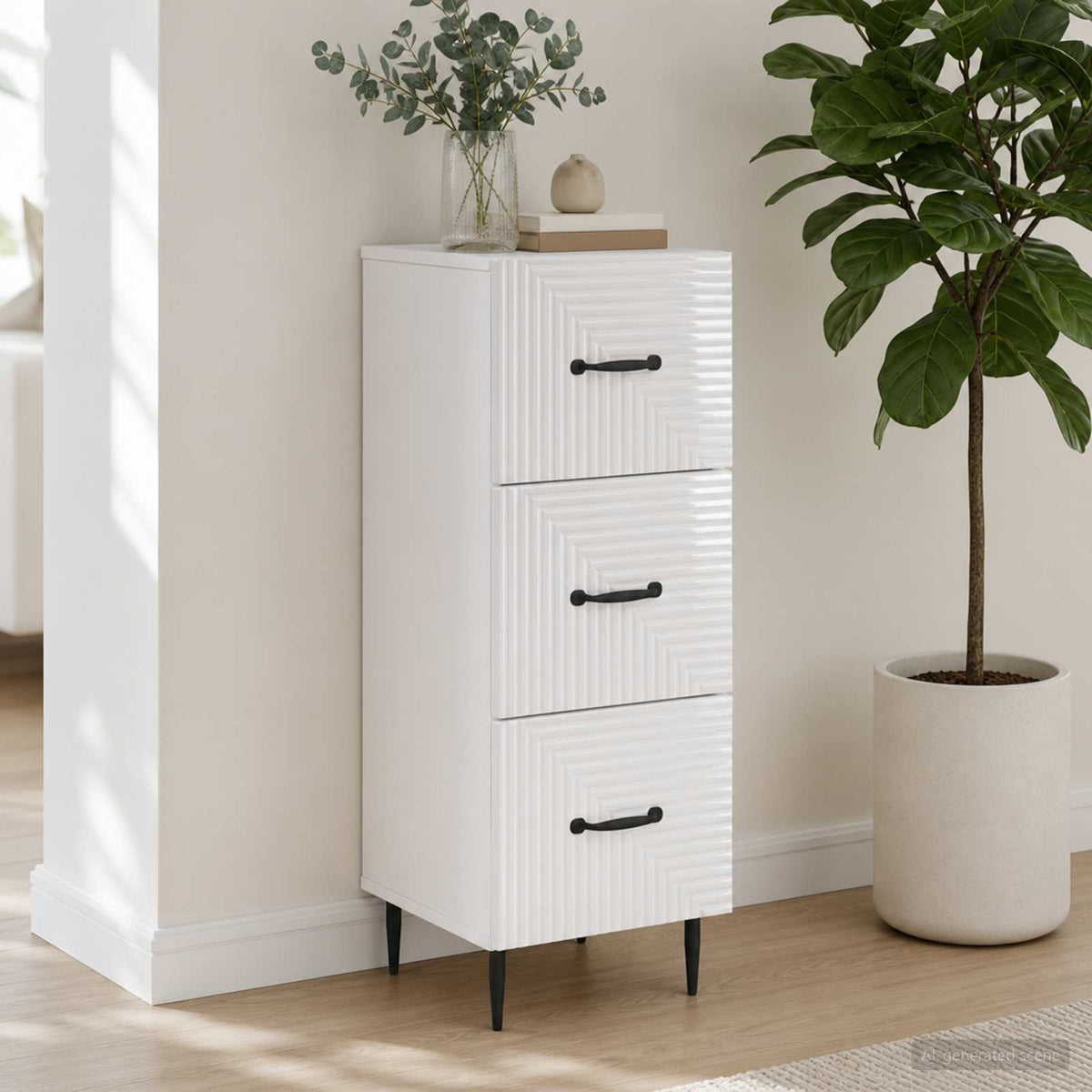 Drawer Cabinet White Engineered Wood, image 4