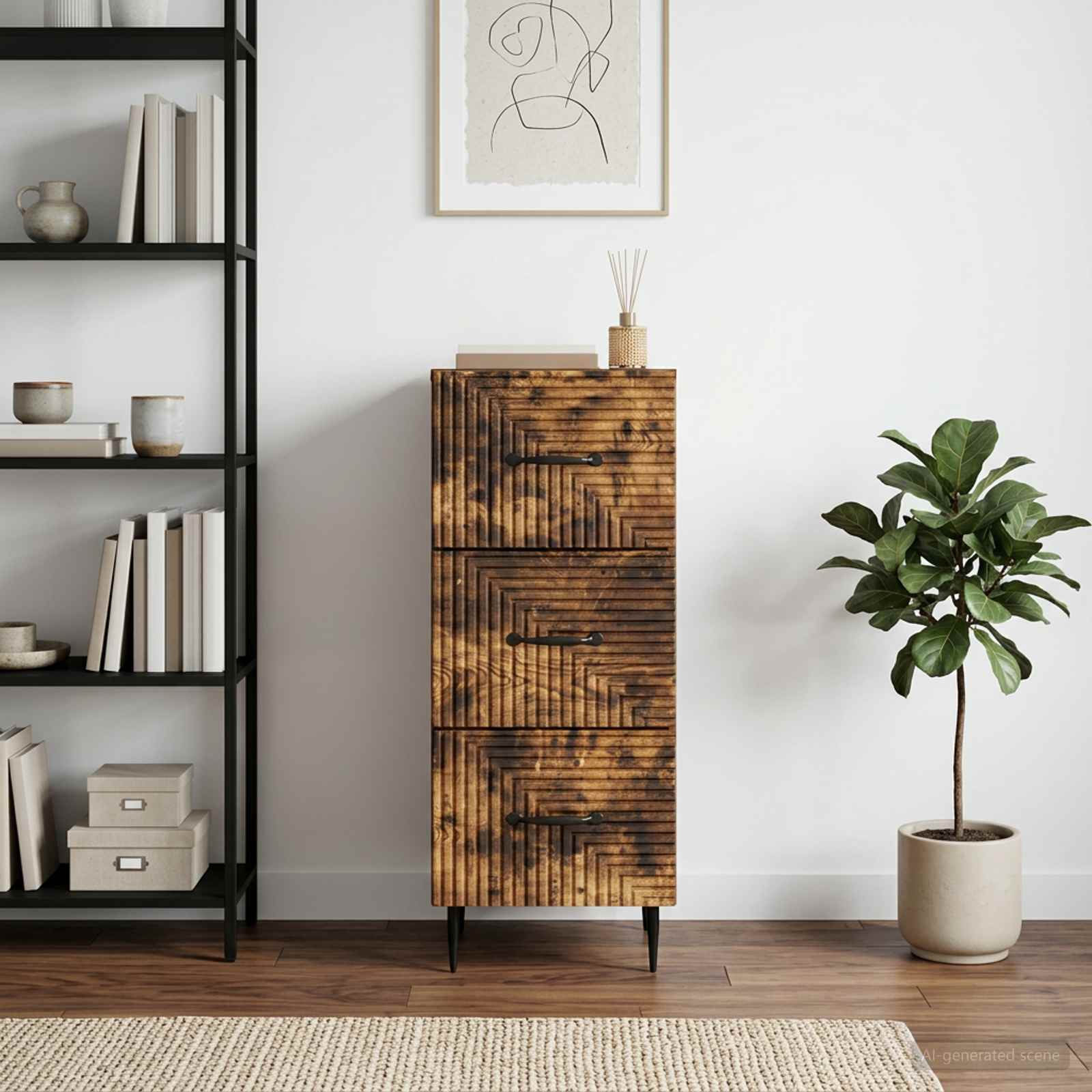 vidaXL Drawer Cabinet Smoked Oak 33 x 34.5 x 89.5 cm Engineered Wood 1
