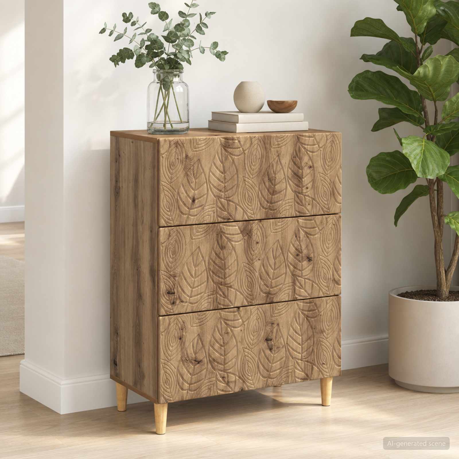vidaXL Drawer Cabinet 66 x 34.5 x 90 cm Engineered Wood Artisan Oak 3