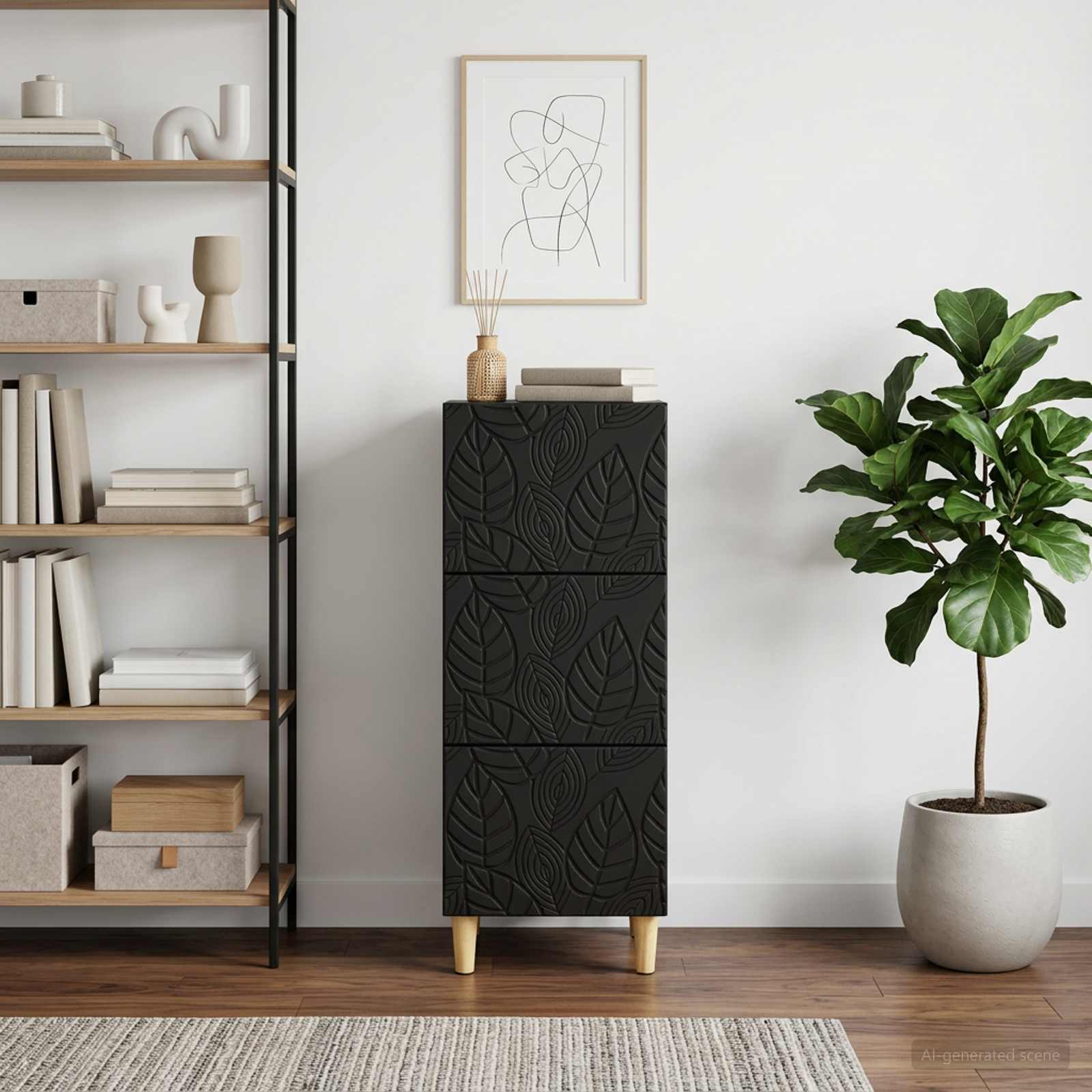 vidaXL Drawer Cabinet Black 33 x 34.5 x 90 cm Engineered Wood 3