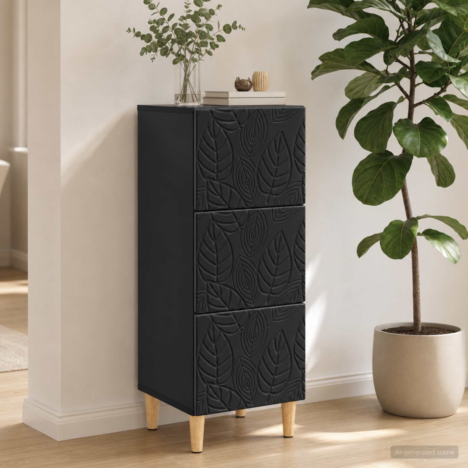 vidaXL Drawer Cabinet Black 33 x 34.5 x 90 cm Engineered Wood 1