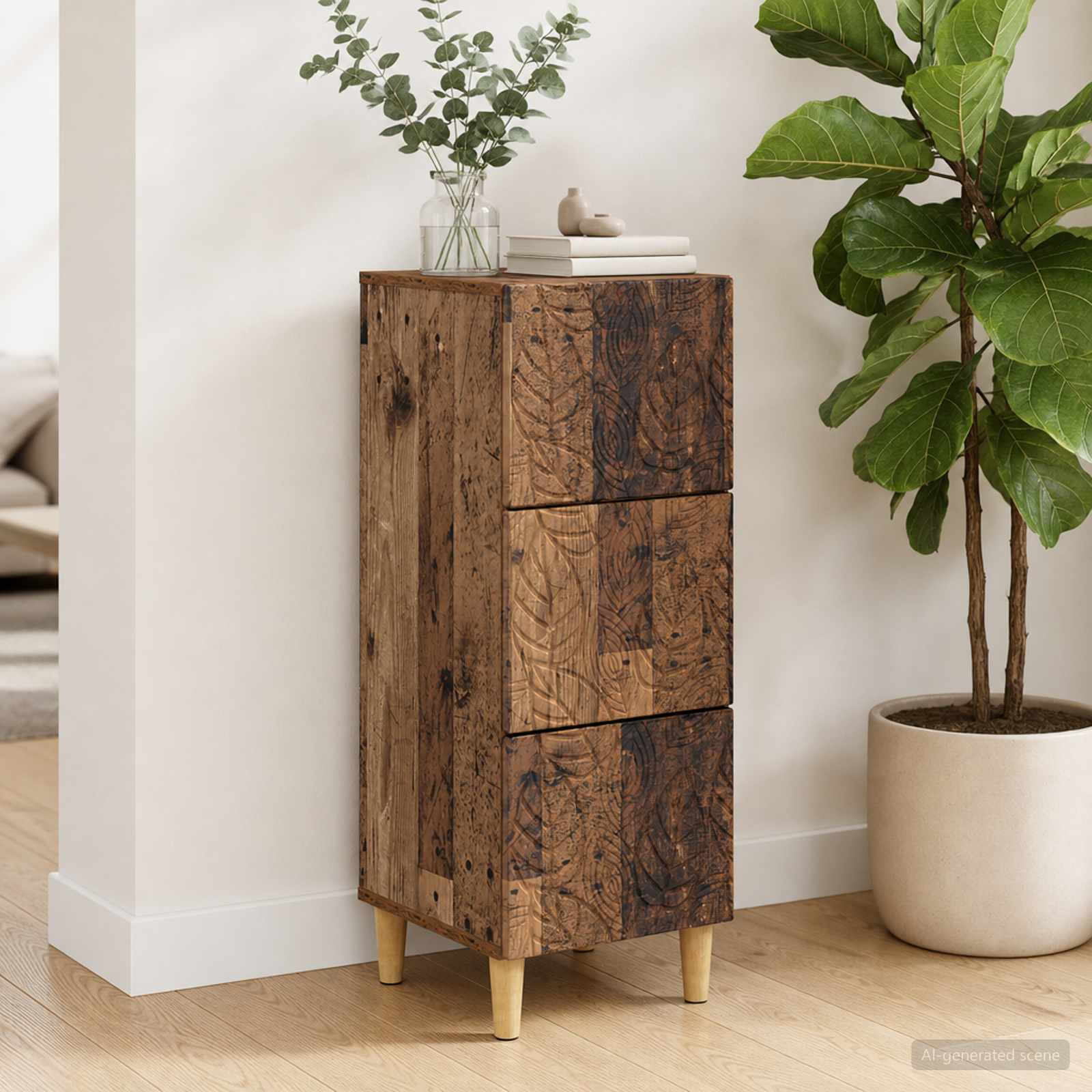 vidaXL Drawer Cabinet Old Wood 33 x 34.5 x 90 cm Engineered Wood 1