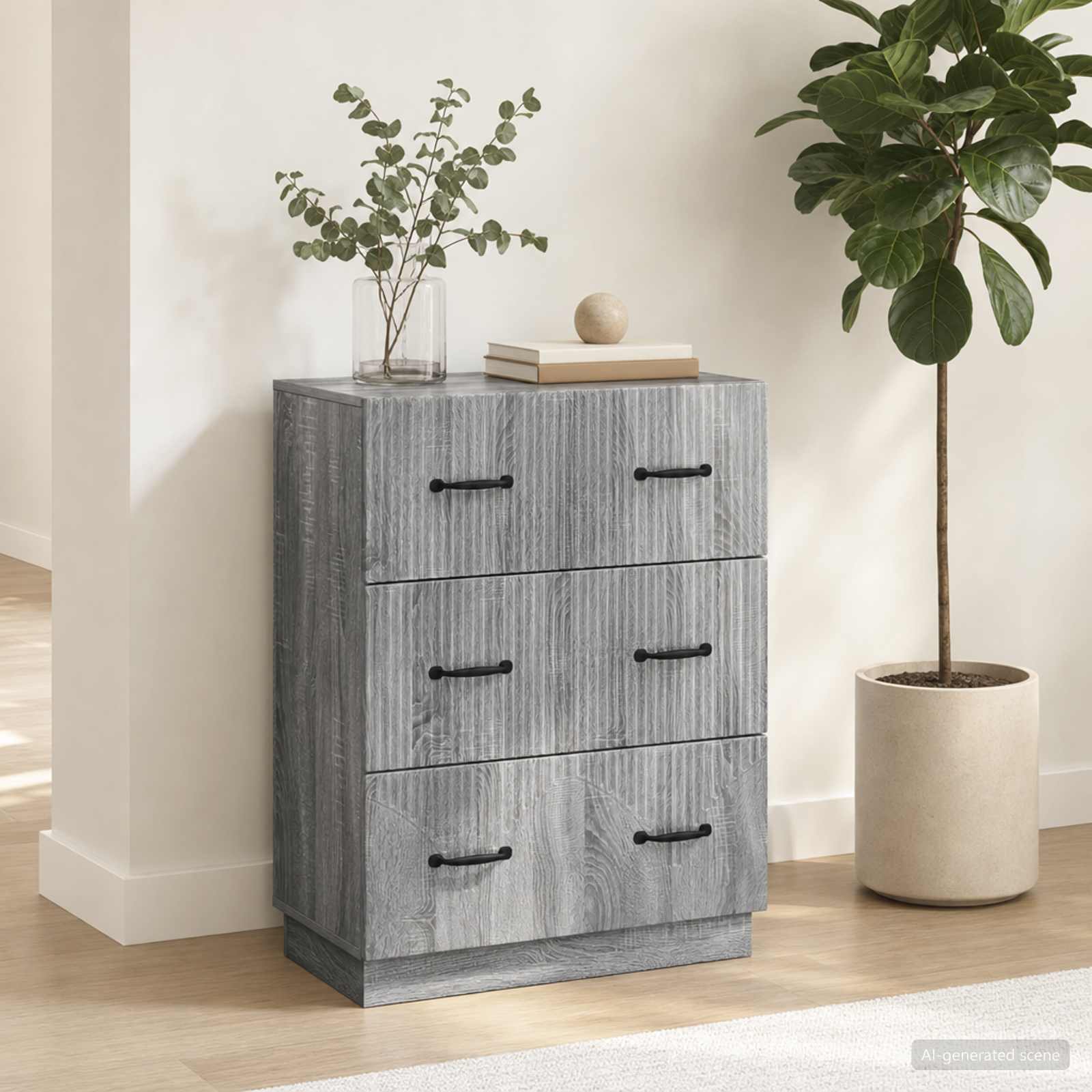 vidaXL Drawer Cabinet Grey Sonoma 66 x 34.5 x 87 cm Engineered Wood 4