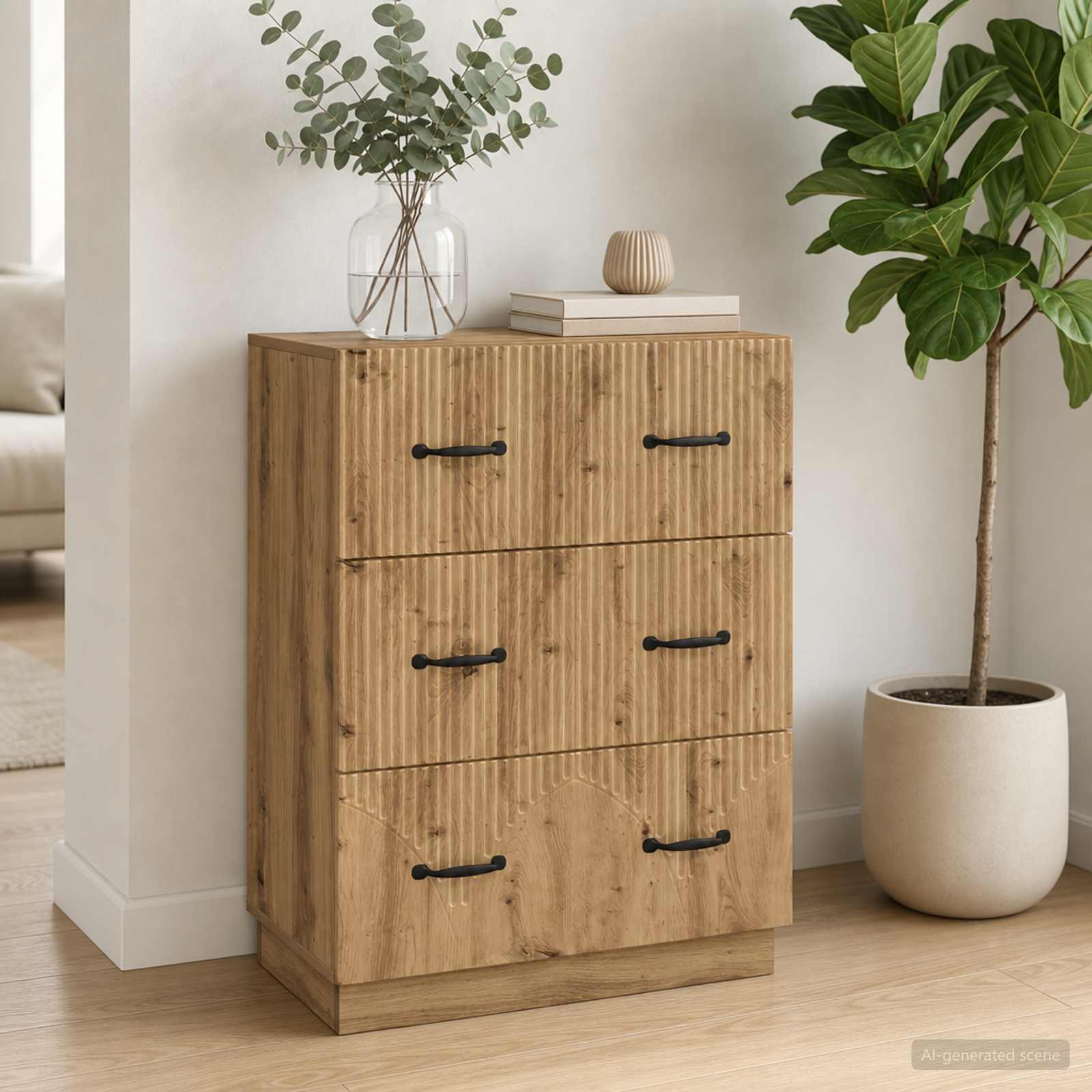 vidaXL Drawer Cabinet 66 x 34.5 x 87 cm Engineered Wood Artisan Oak 1