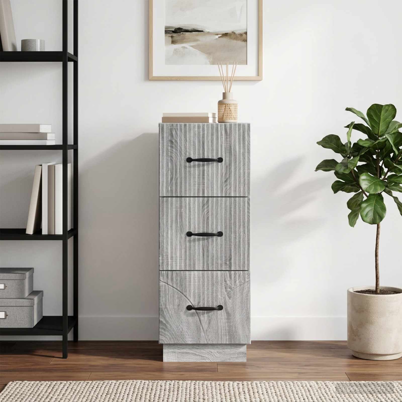 vidaXL Drawer Cabinet 33 x 34.5 x 87 cm Engineered Wood Grey Sonoma 4