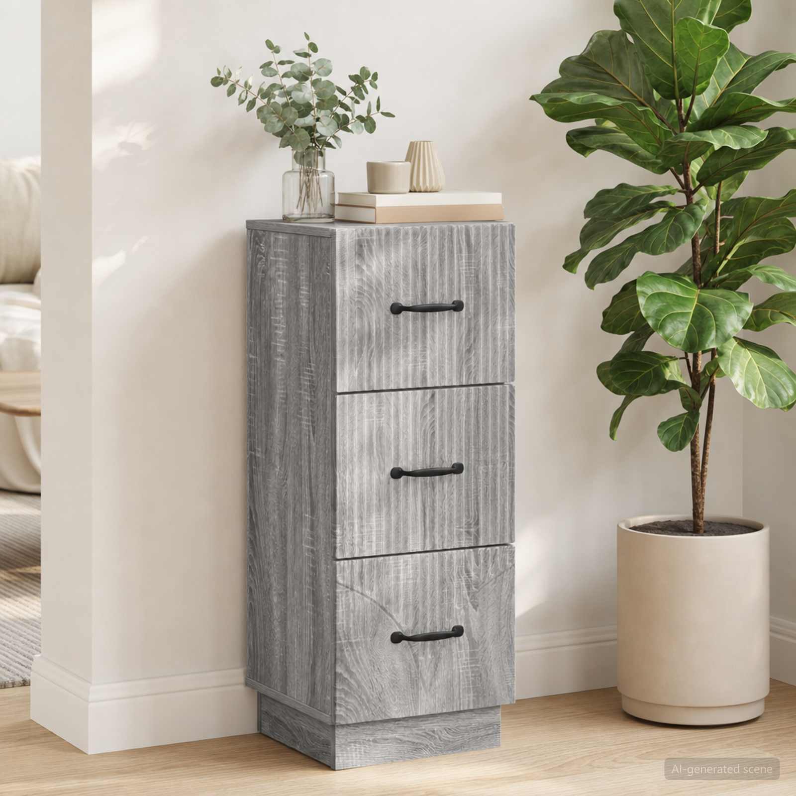vidaXL Drawer Cabinet 33 x 34.5 x 87 cm Engineered Wood Grey Sonoma 1