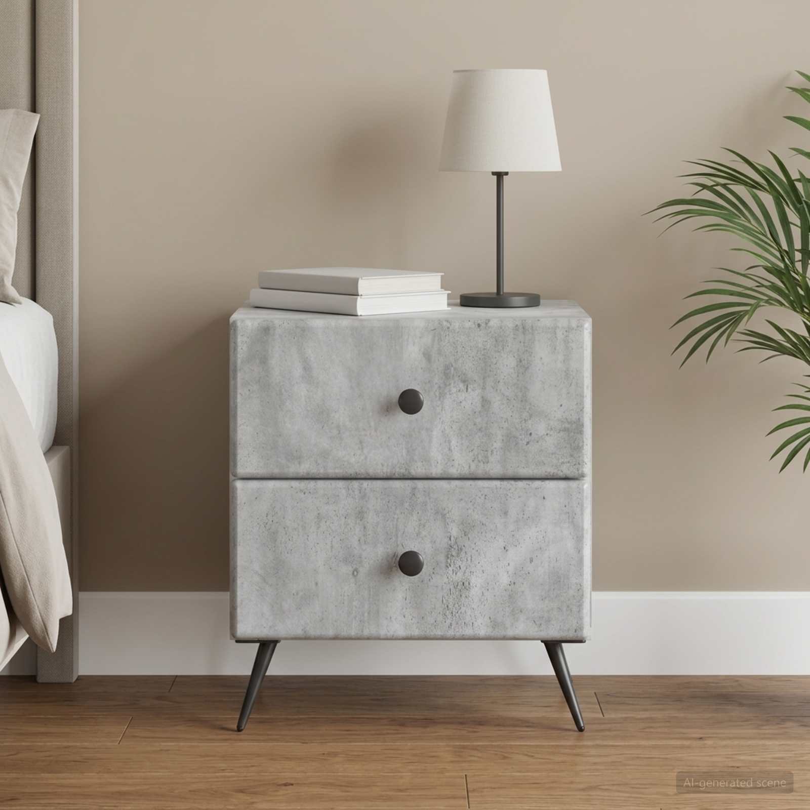 Bedside Cabinet in Concrete Grey
