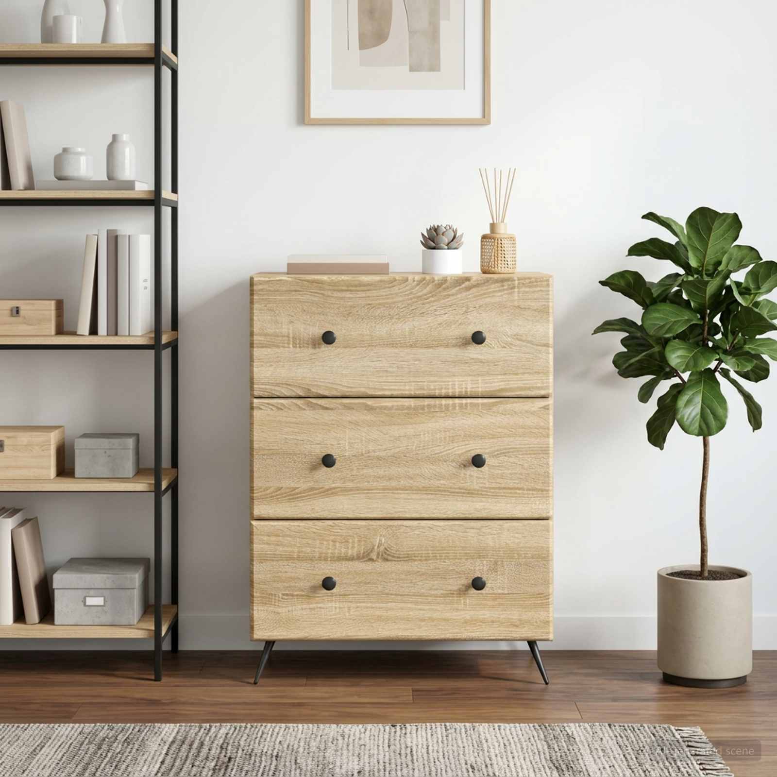 vidaXL Drawer Cabinet 66 x 34.5 x 90 cm Engineered Wood Sonoma Oak 1