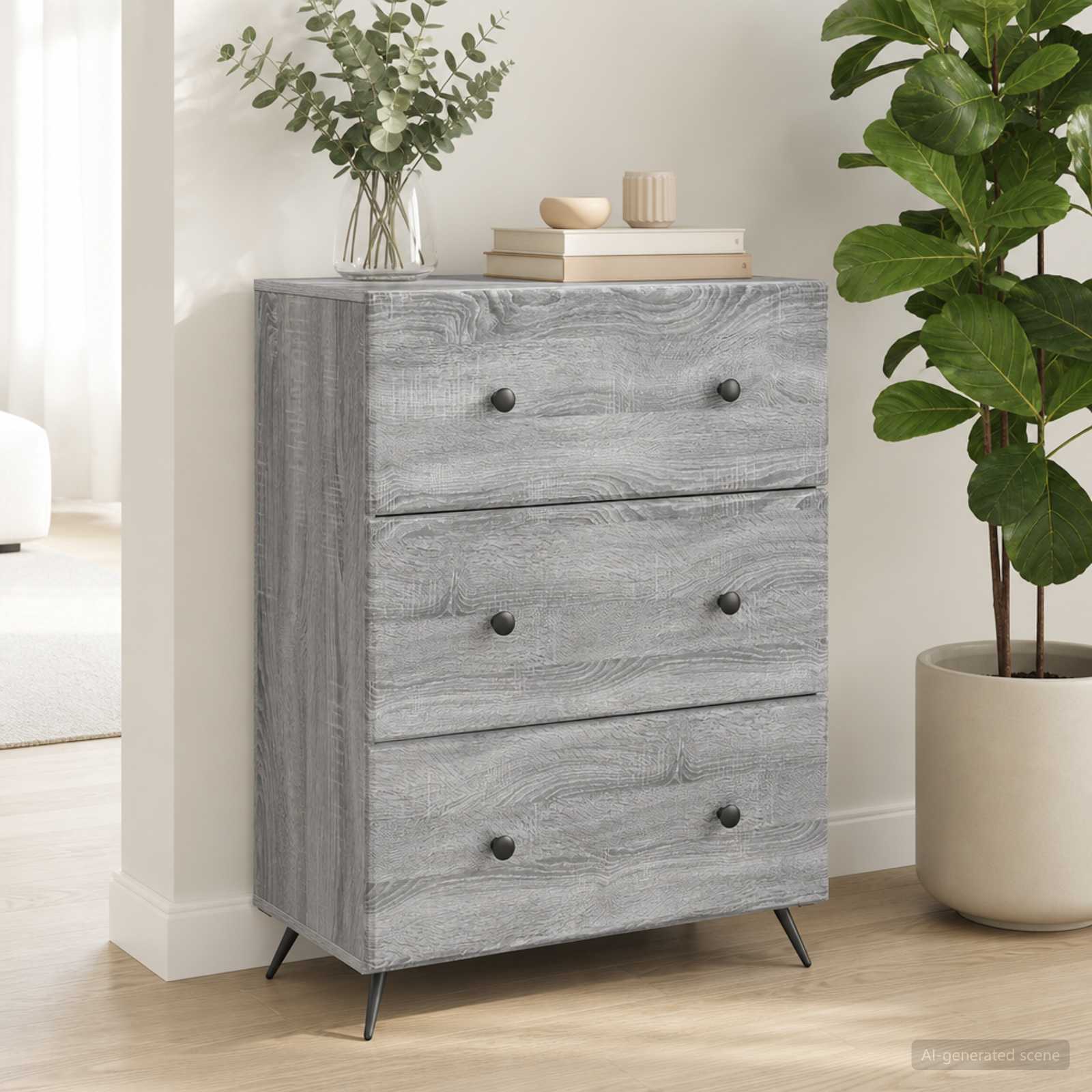 vidaXL Drawer Cabinet 66 x 34.5 x 90 cm Engineered Wood Grey Sonoma 1