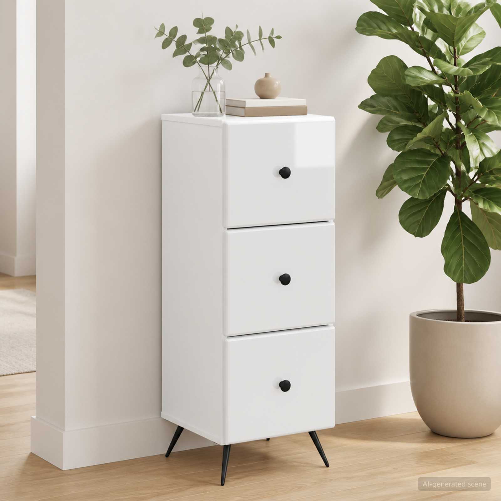 vidaXL Drawer Cabinet High Gloss White 33 x 34.5 x 90 cm 1