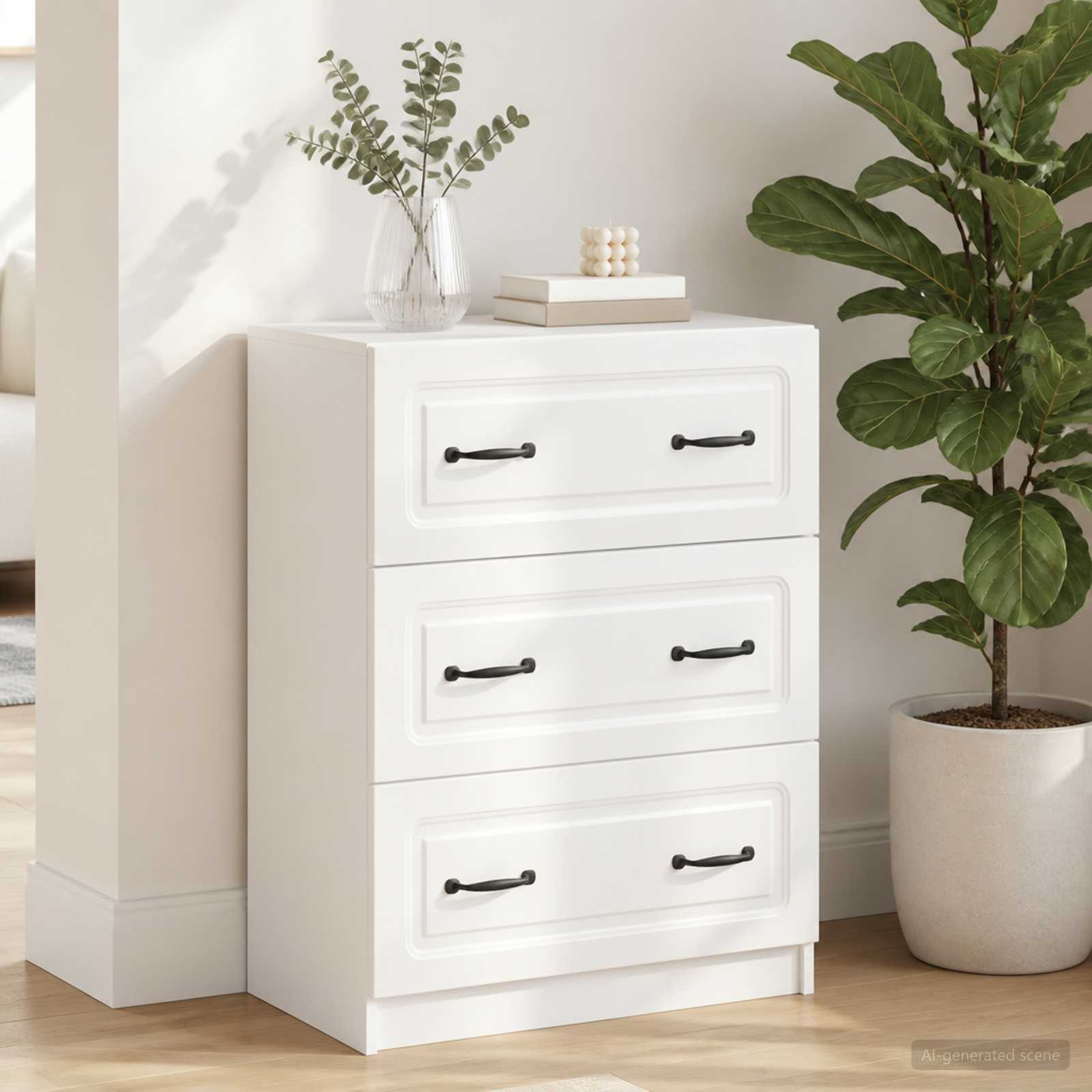 vidaXL Drawer Cabinet White 66 x 34.5 x 87 cm Engineered Wood 4