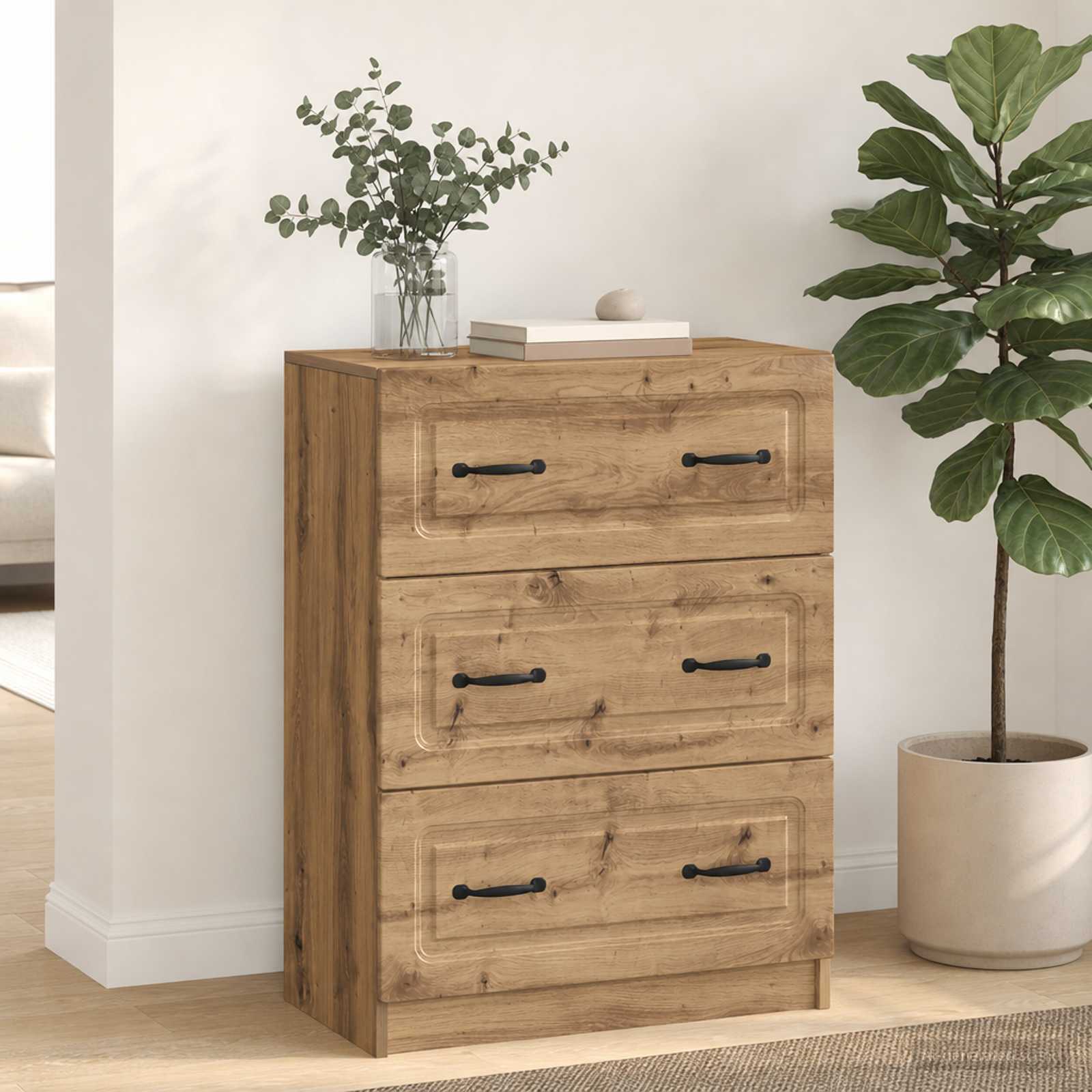 vidaXL Drawer Cabinet 66 x 34.5 x 87 cm Engineered Wood Artisan Oak 1
