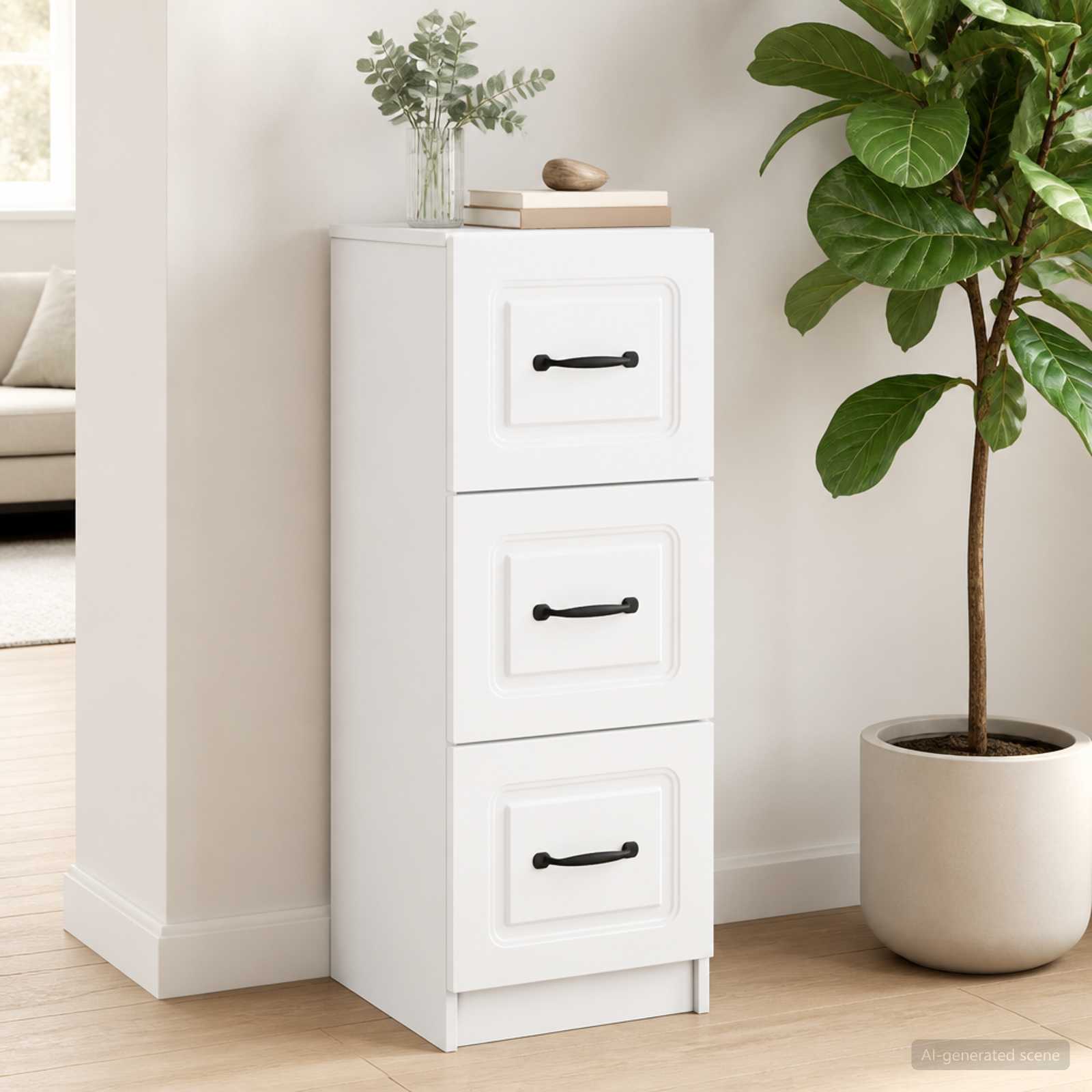 vidaXL Drawer Cabinet White 33 x 34.5 x 87 cm Engineered Wood 1