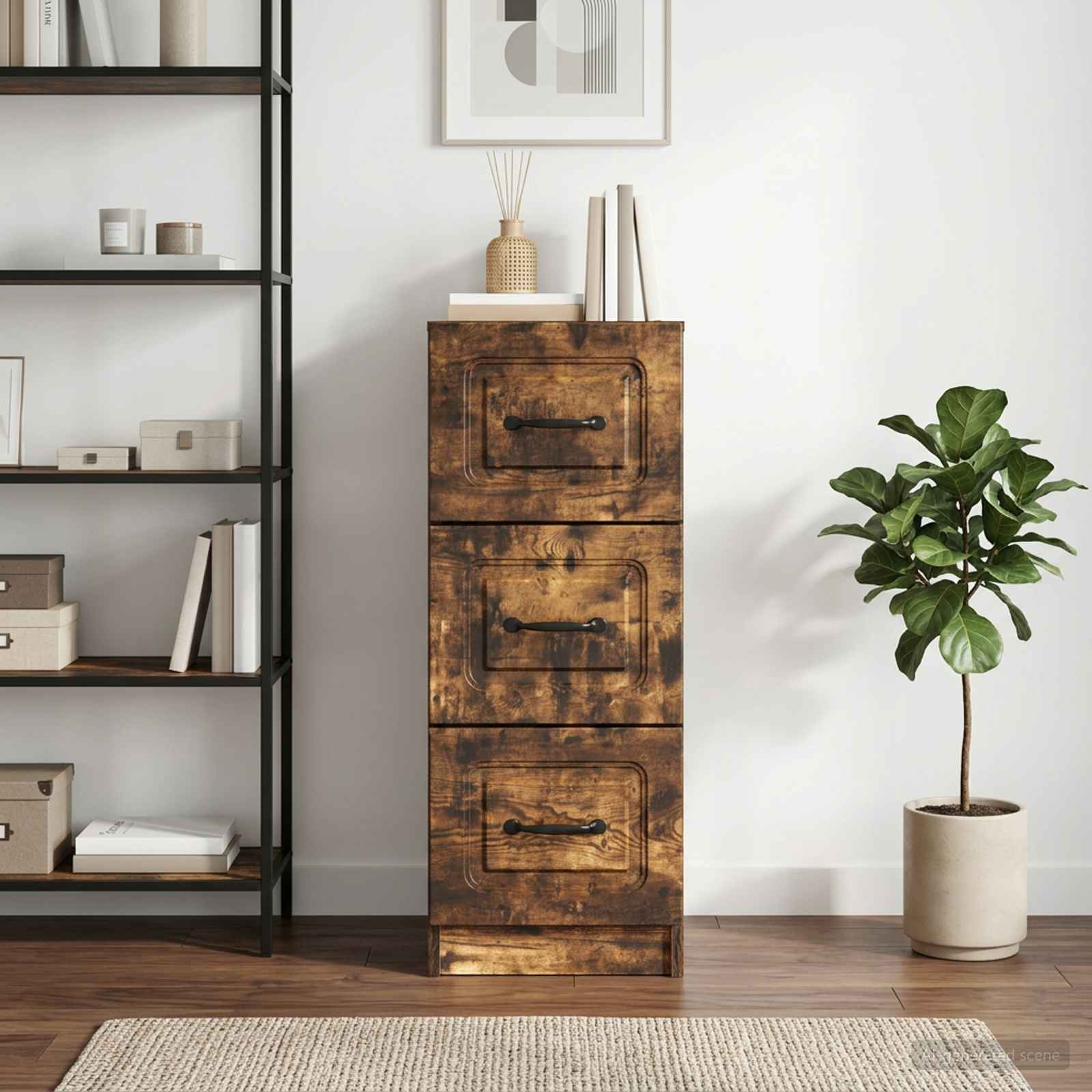 vidaXL Drawer Cabinet Smoked Oak 33 x 34.5 x 87 cm Engineered Wood 4