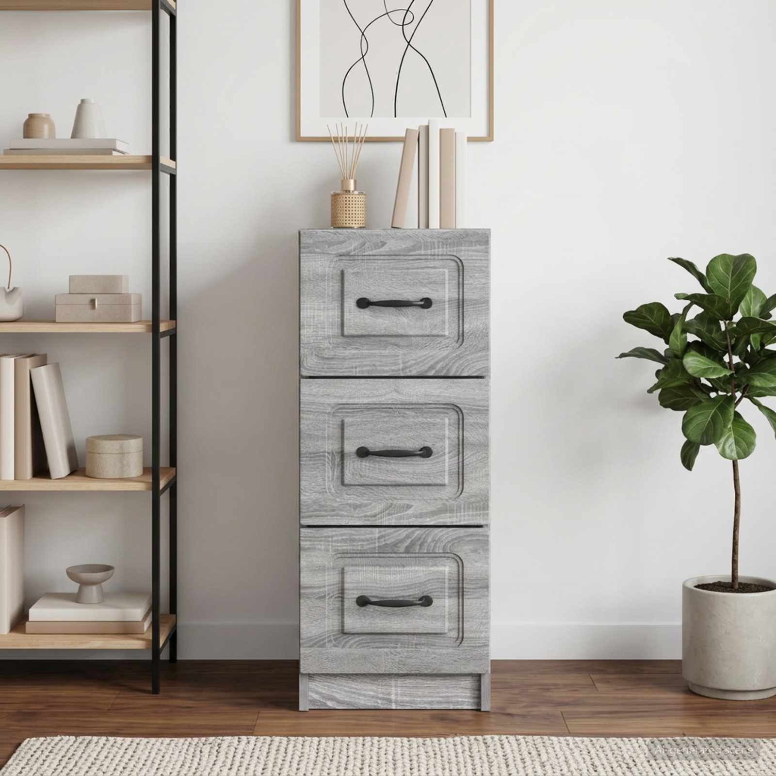 vidaXL Drawer Cabinet Grey Sonoma 33 x 34.5 x 87 cm Engineered Wood 1