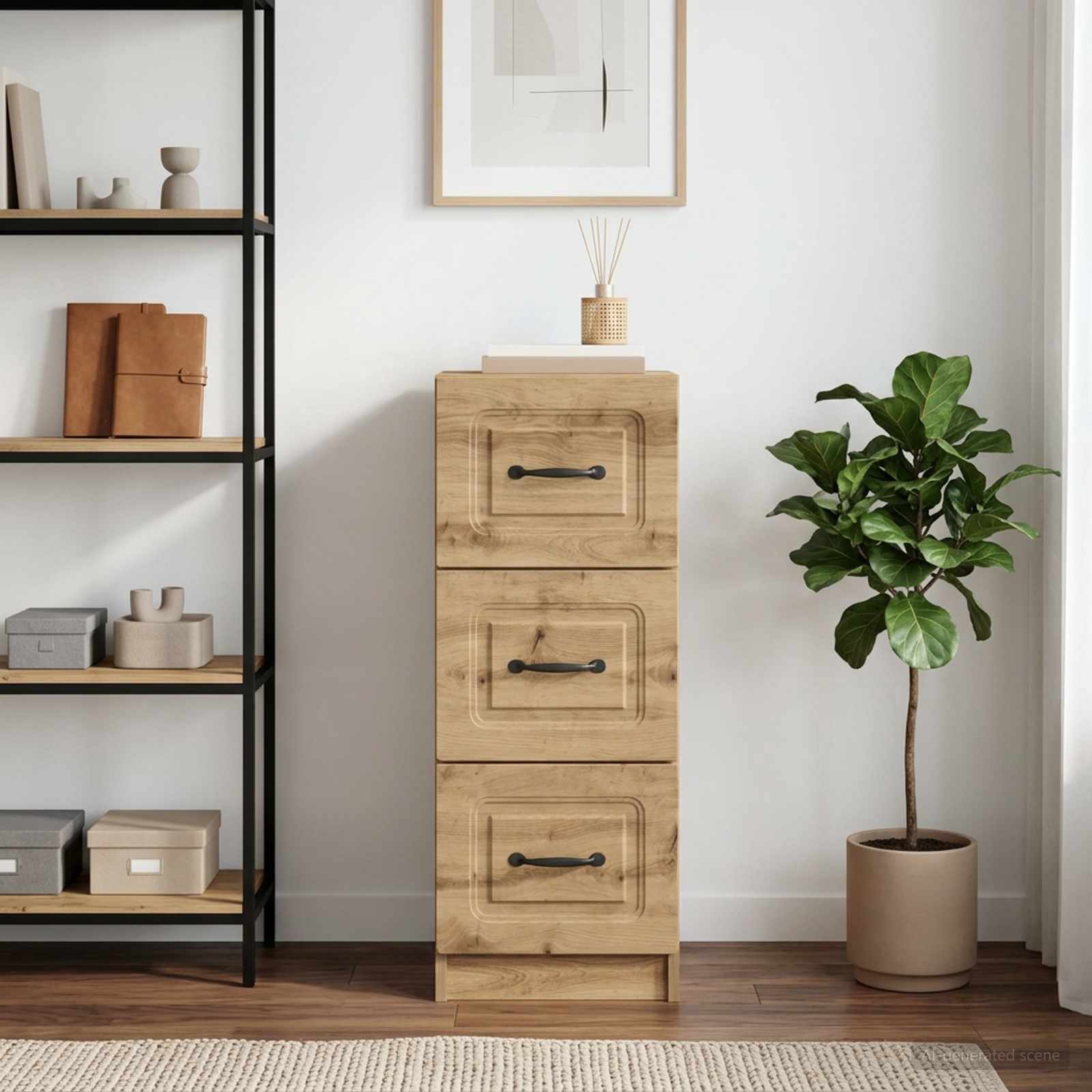 vidaXL Drawer Cabinet 33 x 34.5 x 87 cm Engineered Wood Artisan Oak 1