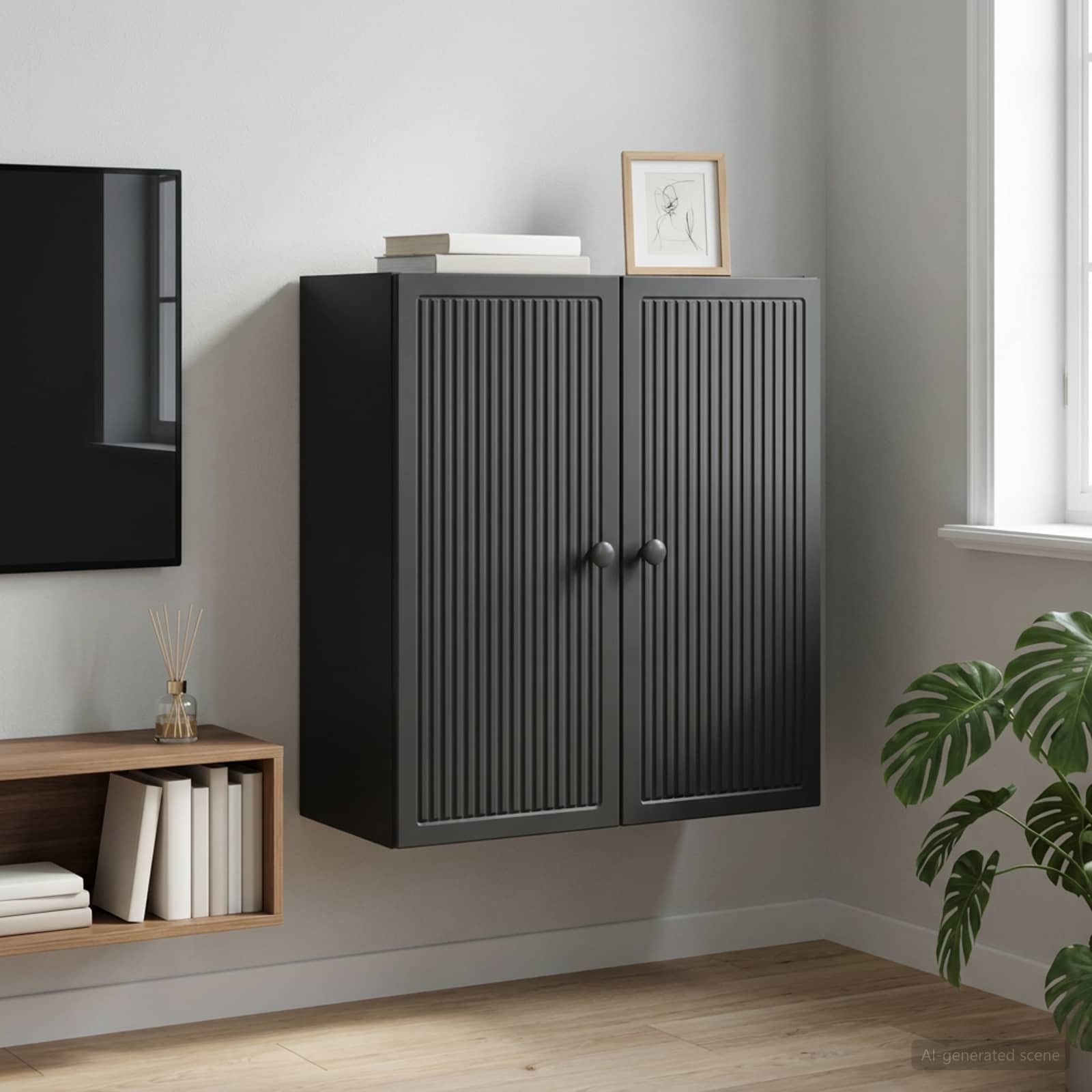 vidaXL Wall-Mounted Cabinet Black 59 x 31 x 60 cm Engineered Wood 1