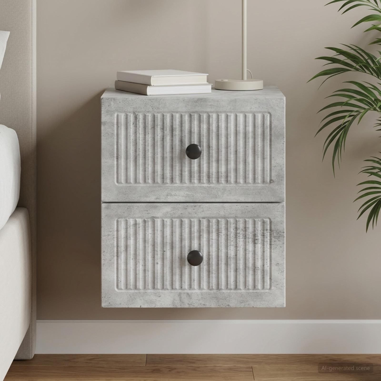 vidaXL Wall-Mounted Bedside Cabinet Concrete Grey 33 x 34.5 x 40 cm 1