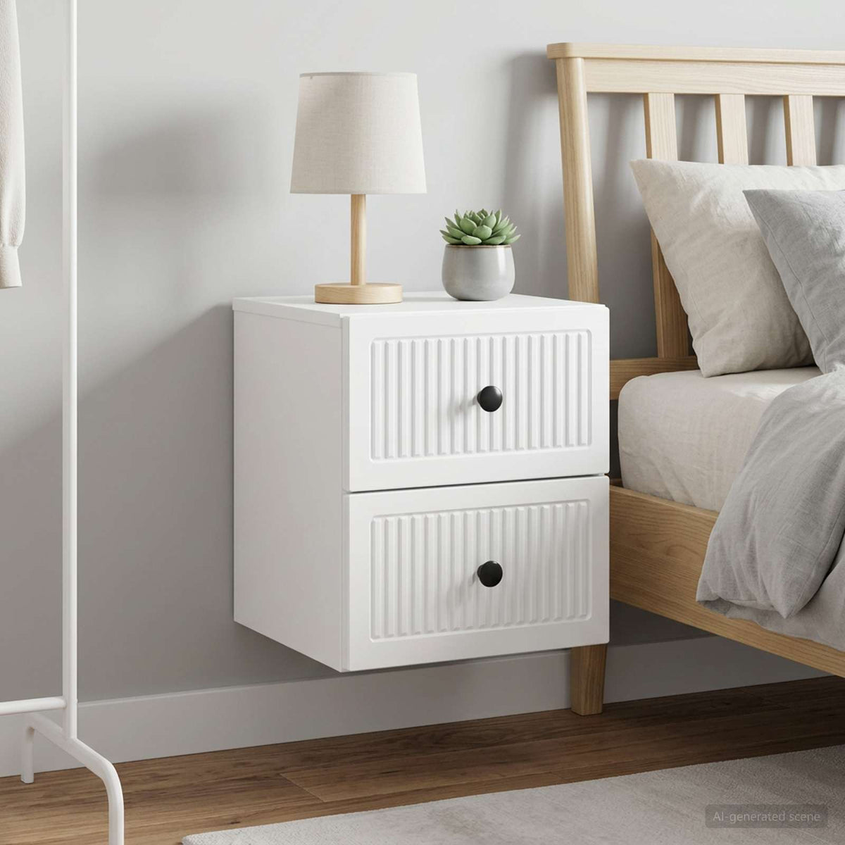 vidaXL Wall-Mounted Bedside Cabinet 2 pcs High Gloss White 4