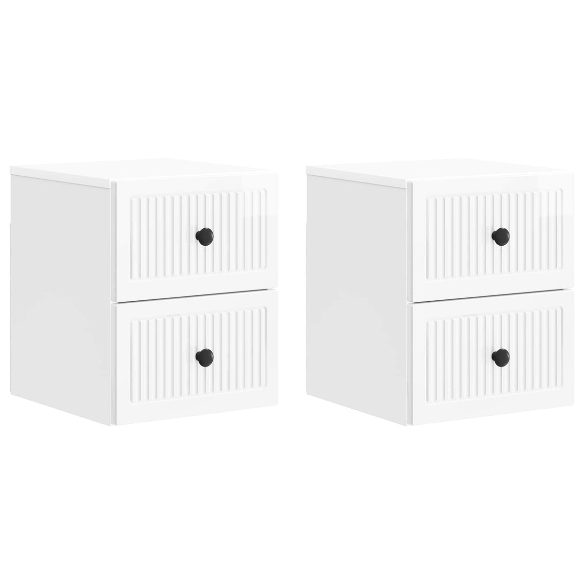 vidaXL Wall-Mounted Bedside Cabinet 2 pcs High Gloss White 2