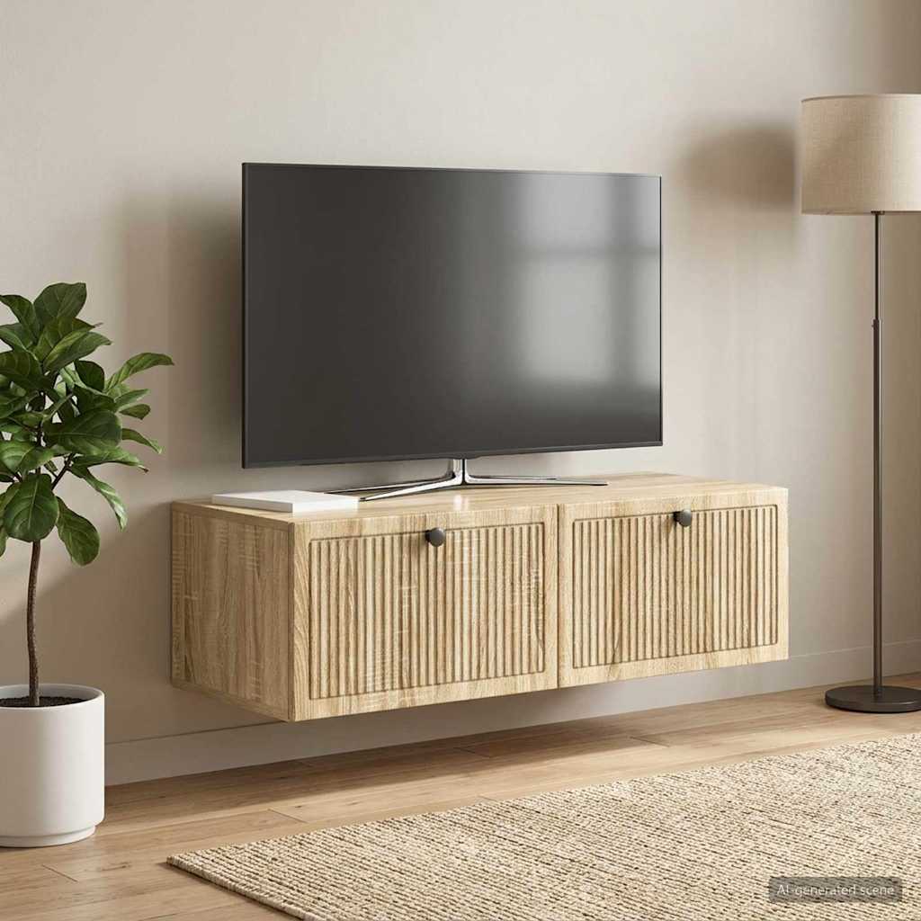 vidaXL Wall-Mounted TV Cabinet Wall-mounted Sonoma Oak 98 x 41 x 30 cm 4