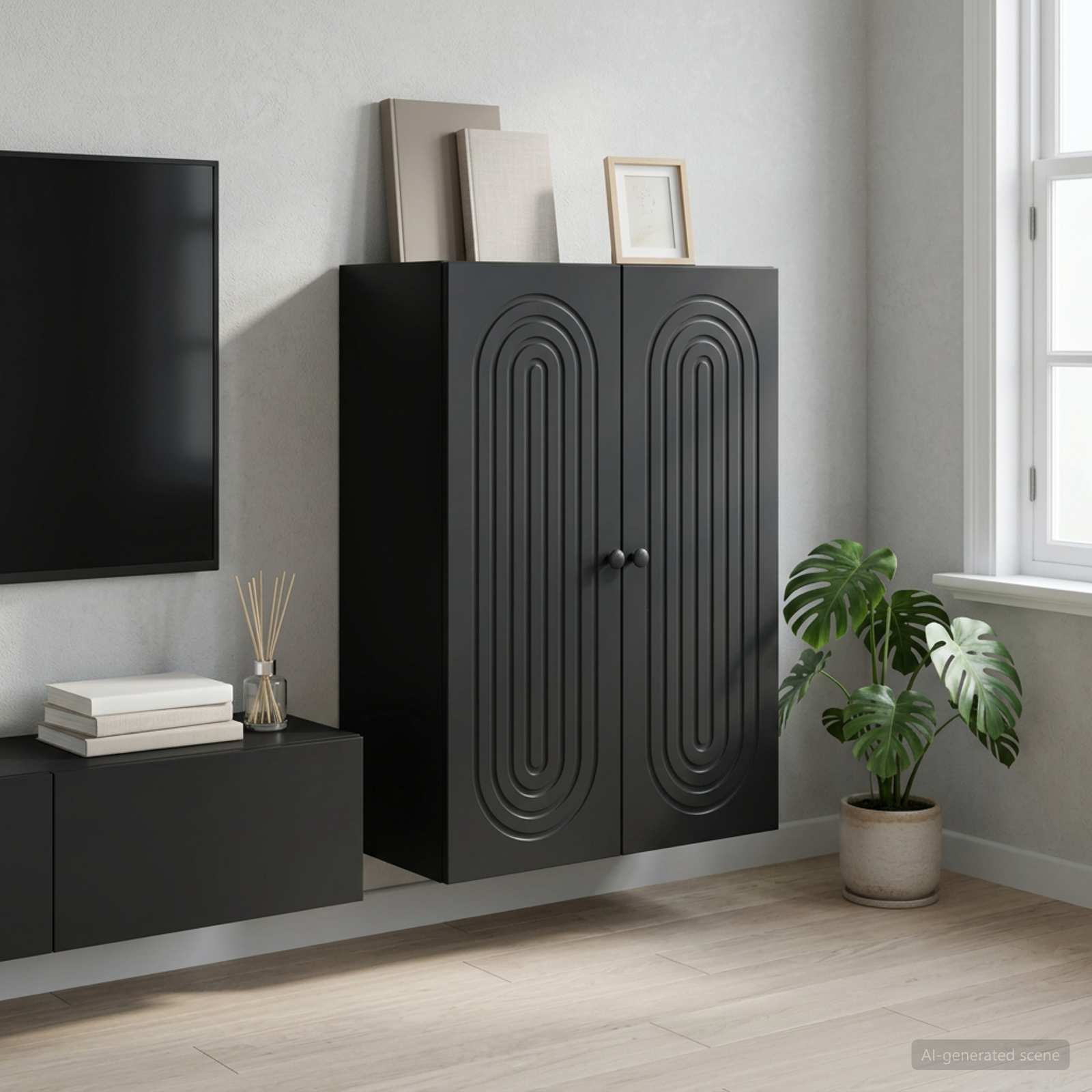 vidaXL Wall-Mounted Cabinet Black 66 x 34.5 x 90 cm Engineered Wood 1
