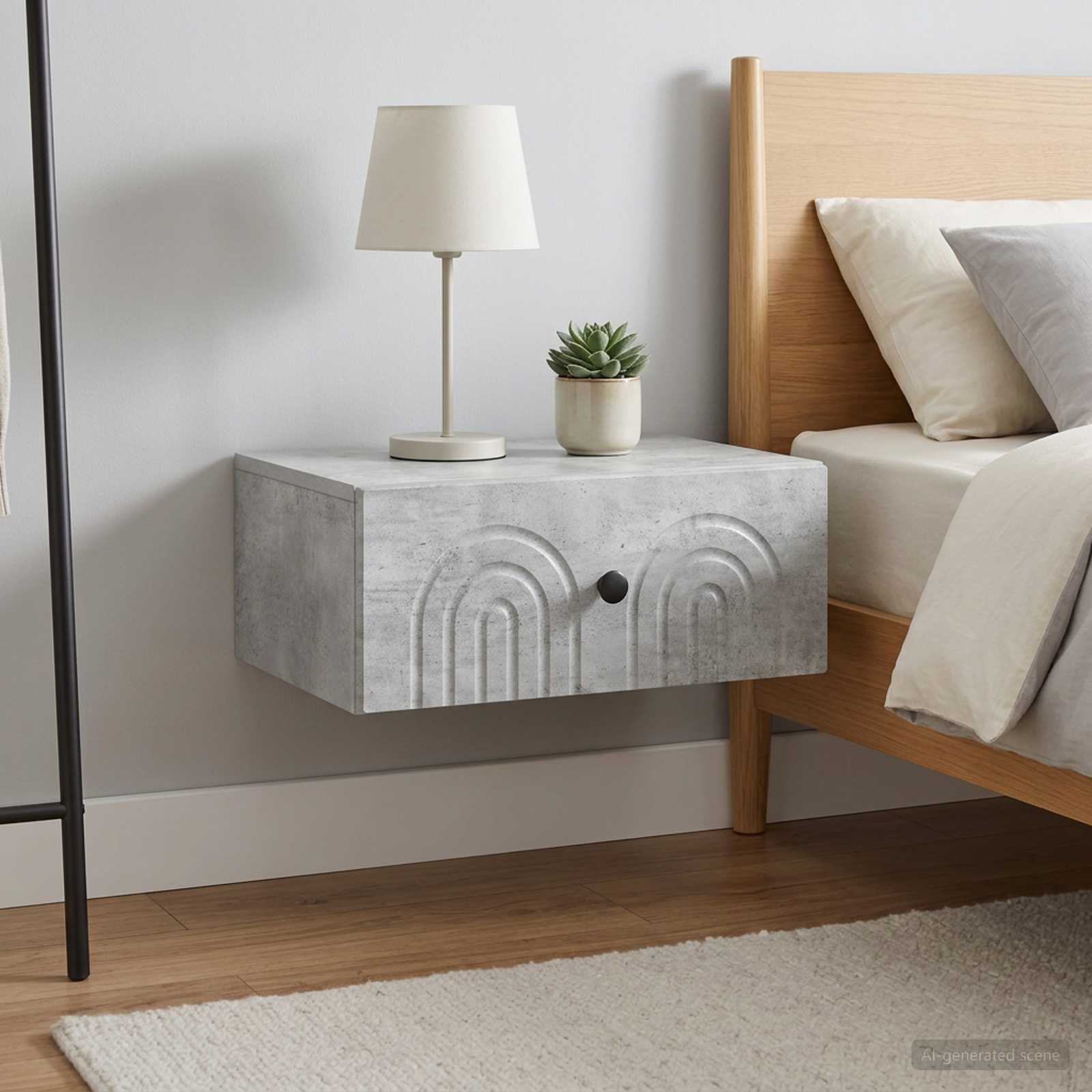 vidaXL Wall-Mounted Bedside Cabinet 2 pcs Concrete Grey 4