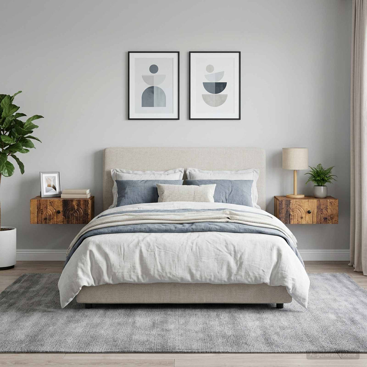 Wall-Mounted Bedside Cabinet in Old Wood