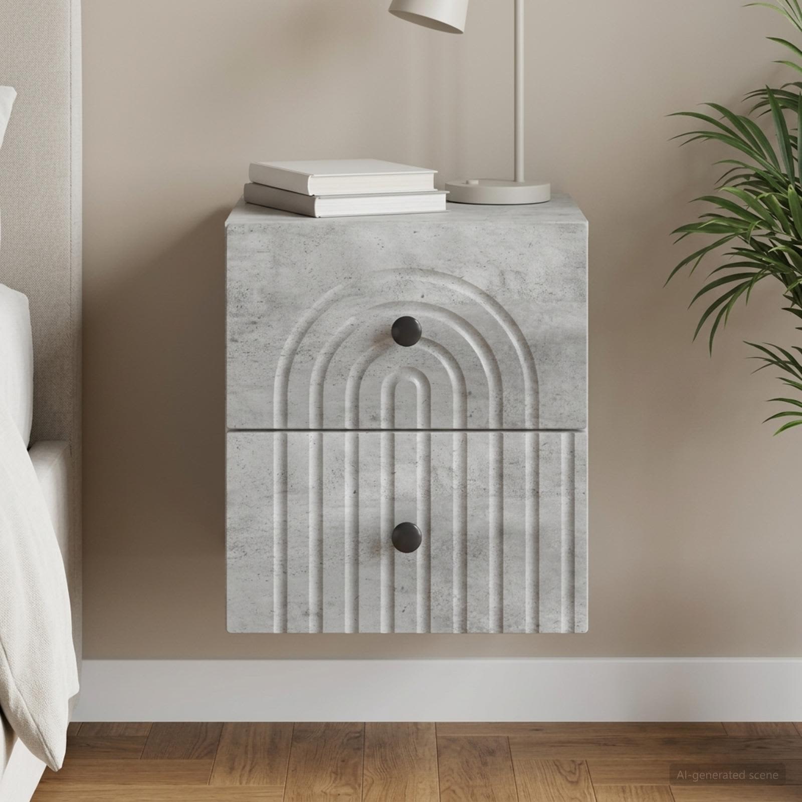 vidaXL Wall-Mounted Bedside Cabinet Concrete Grey 33 x 34.5 x 40 cm 1