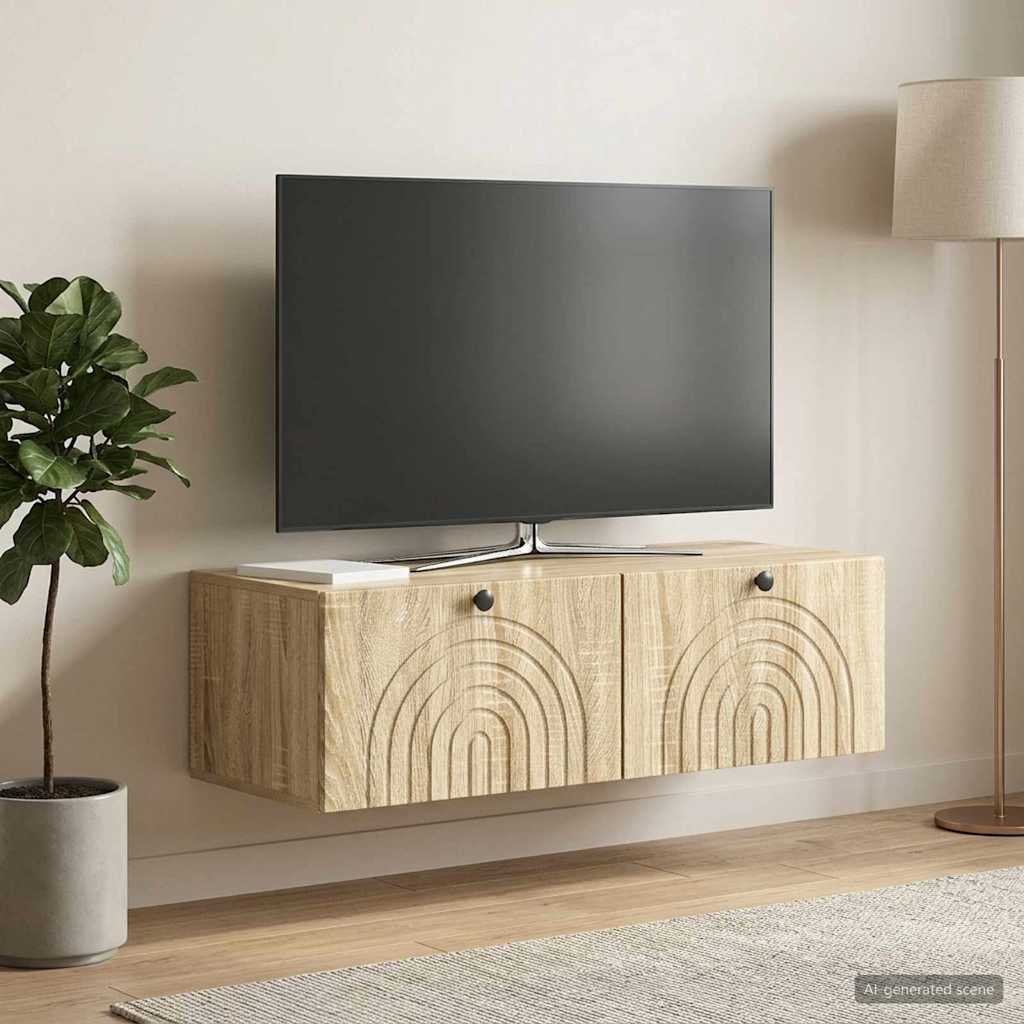 vidaXL Wall-Mounted TV Cabinet Wall-mounted Sonoma Oak 98 x 41 x 30 cm 1