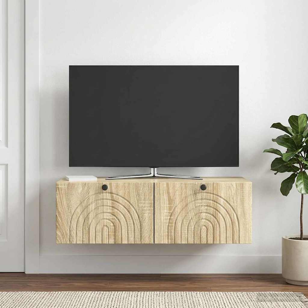 vidaXL Wall-Mounted TV Cabinet Wall-mounted Sonoma Oak 98 x 41 x 30 cm 4